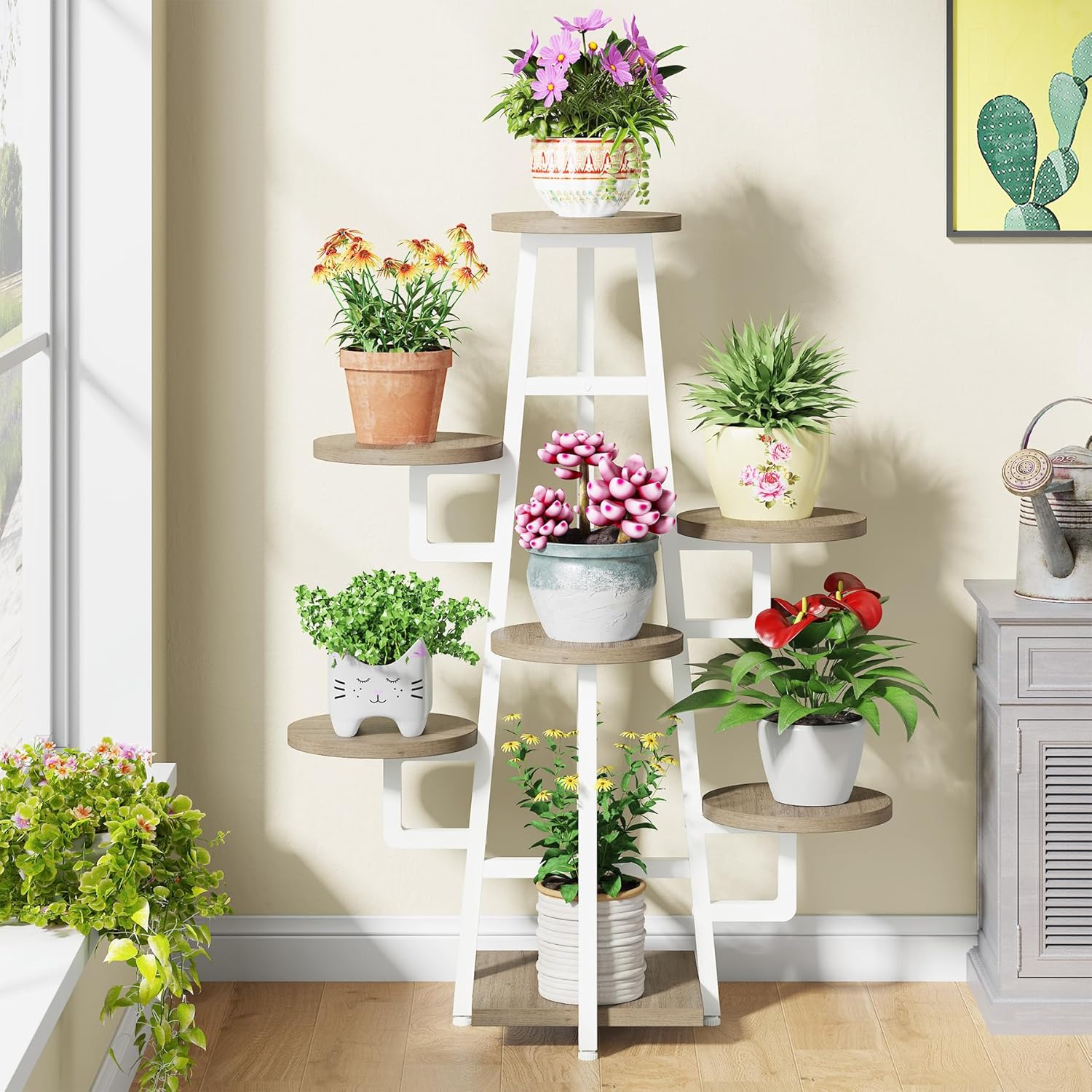 

7 Tier Corner Plant Stand Indoor For Multiple Plants, Wooden Bonsai Pots Holder Rack, Tall Shelf Planter Organizer For Living Room, Balcony, Garden