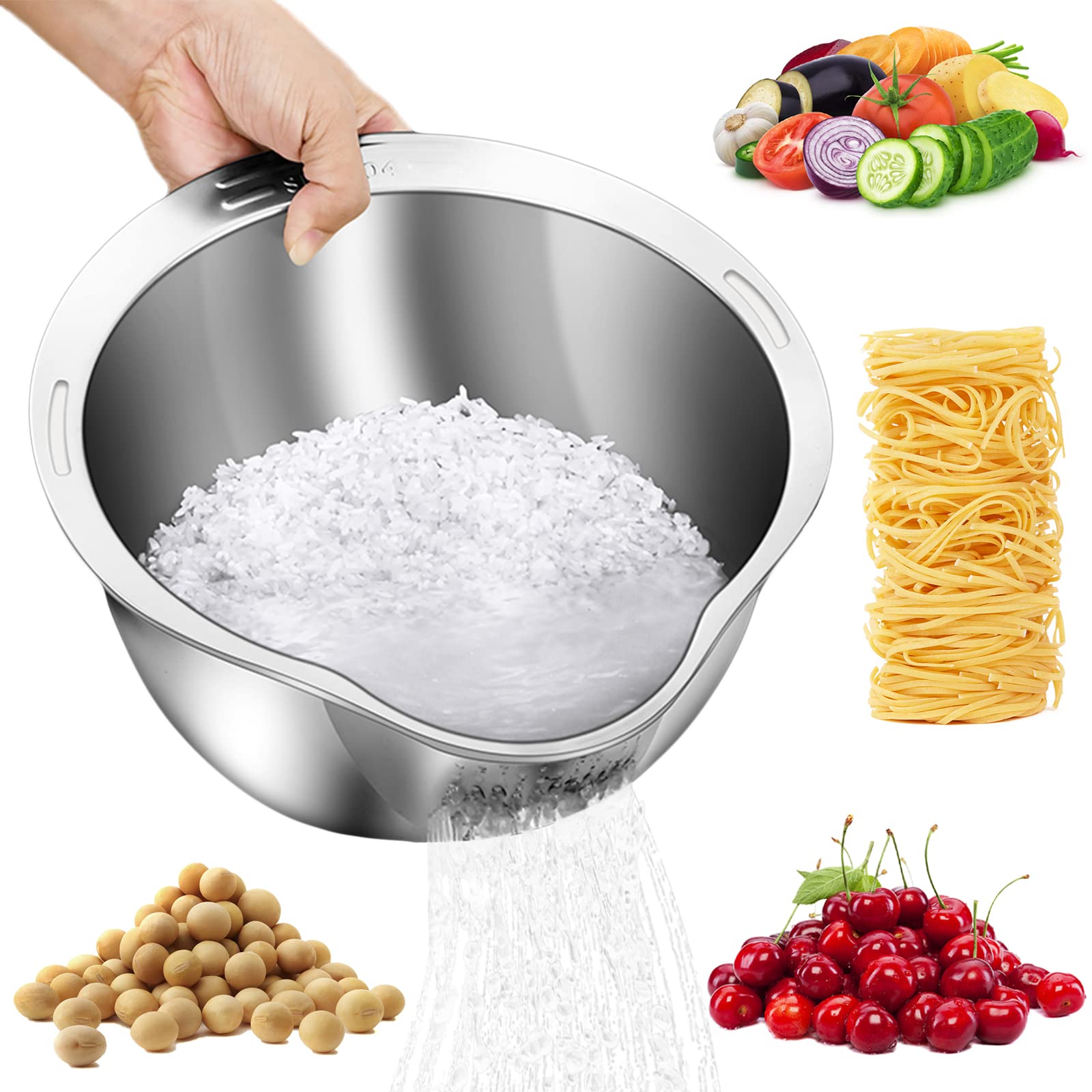 

Rice Washing Strainer Fruit Vegetable Washing Strainer 304 Food Grade Stainless Steel Kitchen Rice Washing Basin Washing Basin