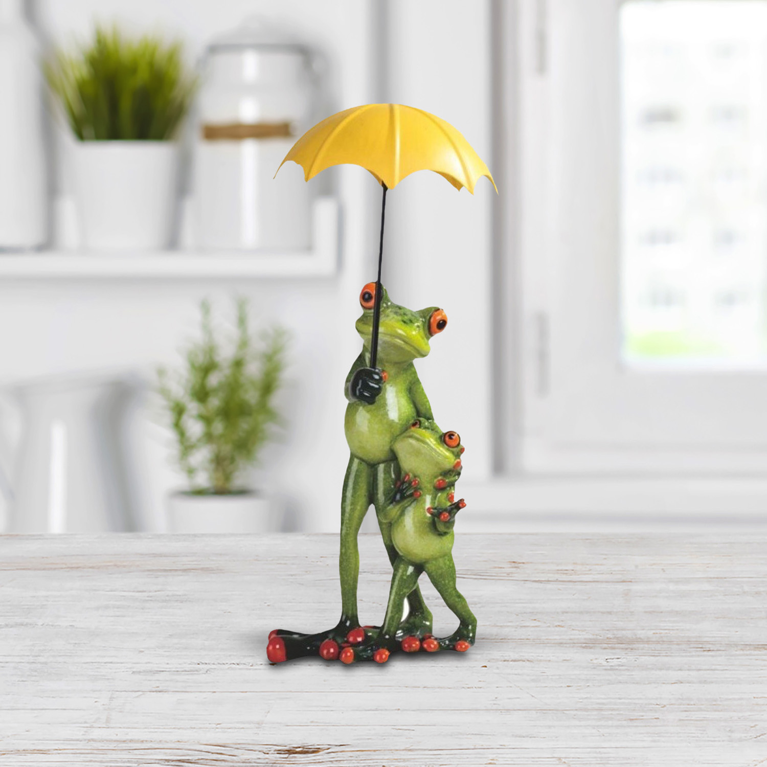 

8.75"h Tree Frog Family With Yellow Umbrella Figurine Statue Ornament Home/room Decor And Perfect Gift Ideas For House Warming, Holidays And Birthdays Great Collectible Addition