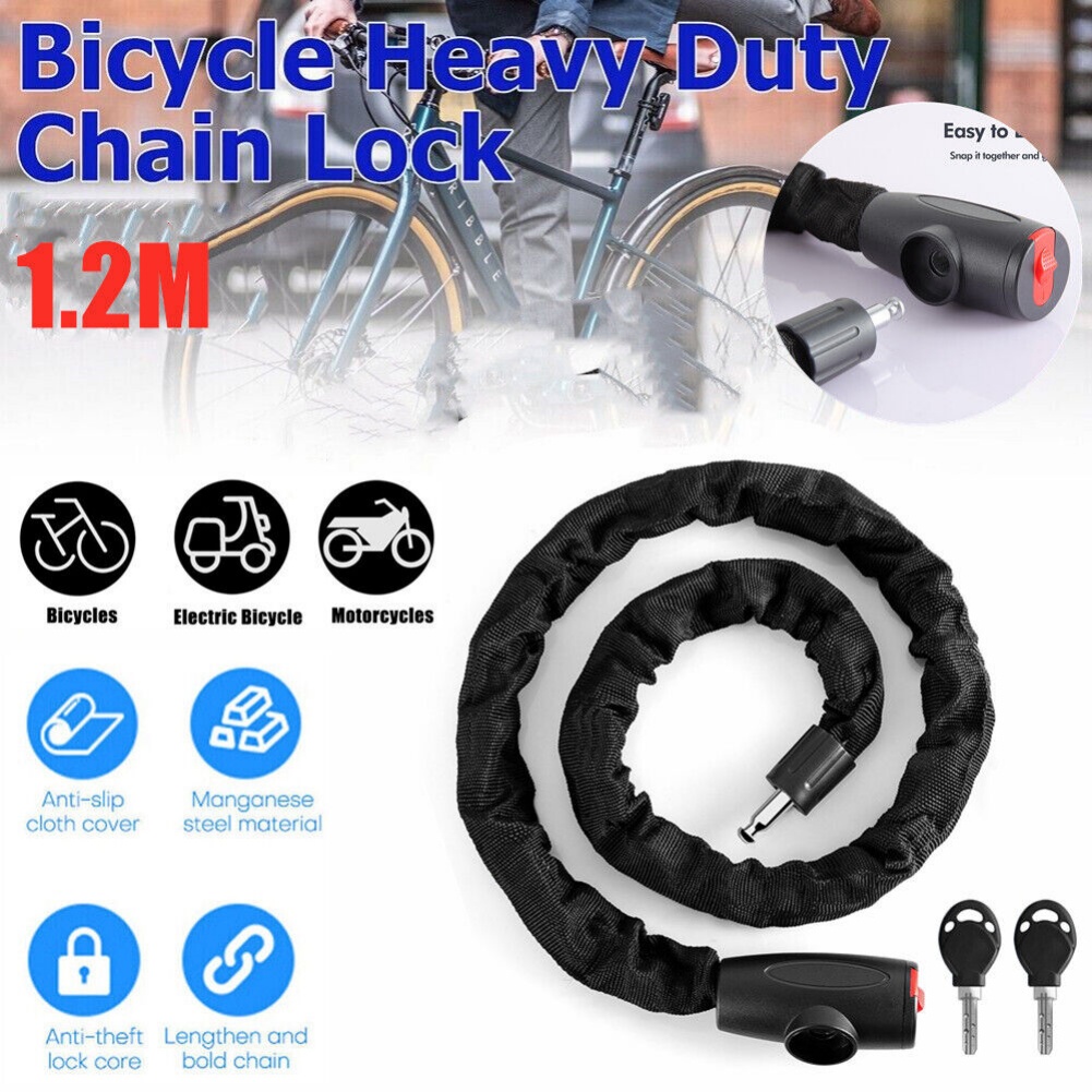 

4ft Long Heavy Duty Anti-theft Bicycle Chain Lock, Alloy Steel Bike Chain Lock With 2pcs Keys For Bikes, Motorcycles, Doors, Gates, Fences, Grills