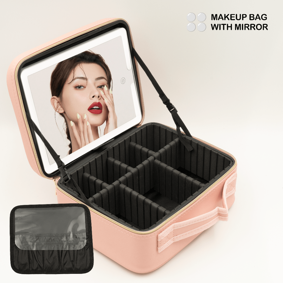 

Premium Travel Makeup Bag With Removable Led Mirror - Spacious Pvc Construction, Portable, Compact, And Durable - Perfect For On-the-go Beauty Essentials