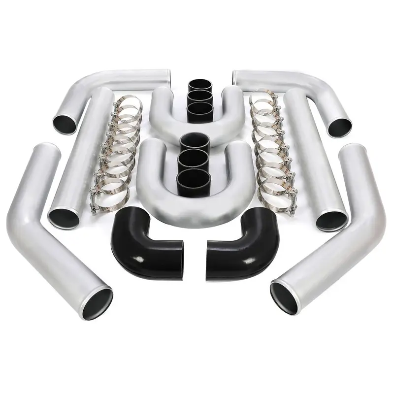 Universal 2.5" Aluminum Turbo Intercooler Pipe Kit - Includes Silicone Hoses & Clamps