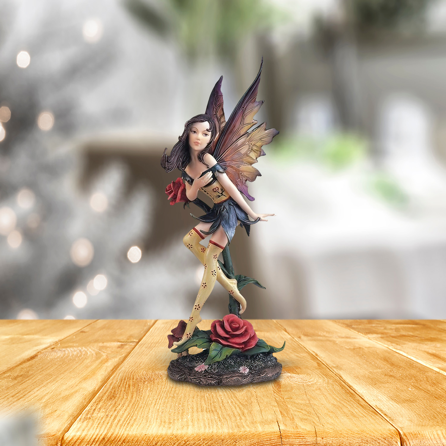 

10"h Blue/yellow Fairy With Roses And Clear Wings Figurine Statue Home/room Decor And Perfect Gift Ideas For House Warming, Holidays And Birthdays Great Collectible Addition