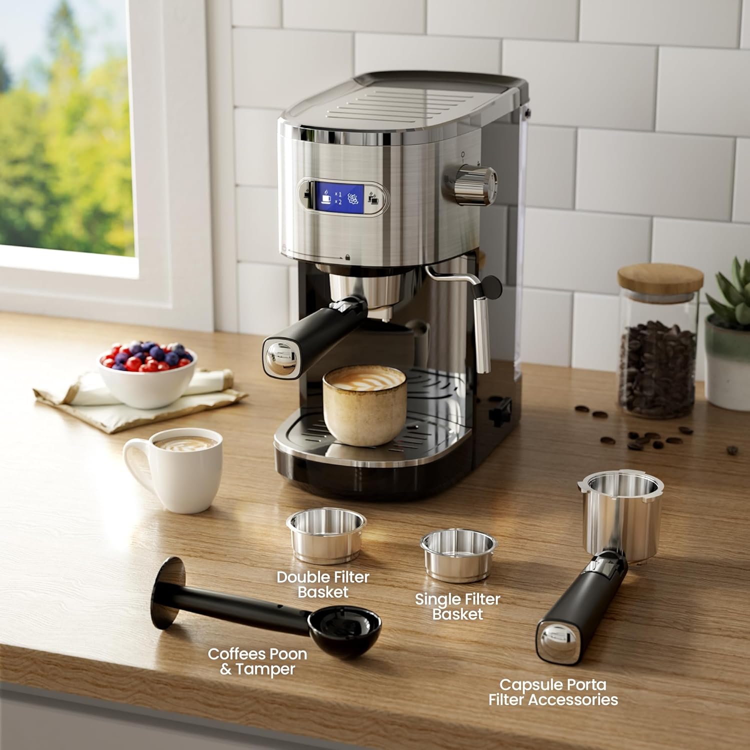 

Espresso Machines 20-bar, Professional Espresso Maker With Milk Frother Steam Wand And Capsule Compatible, Espresso Coffee Machines With Removable Water Tank For Latte &cappuccino