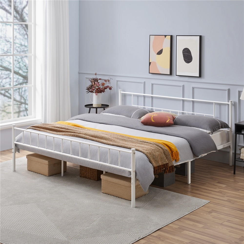 

Metal Bed Frame Basic Platform Bed Easy Assembly Slatted Bed Base Iron Bed Foundation With Headboard And Footboard No Box Spring Needed