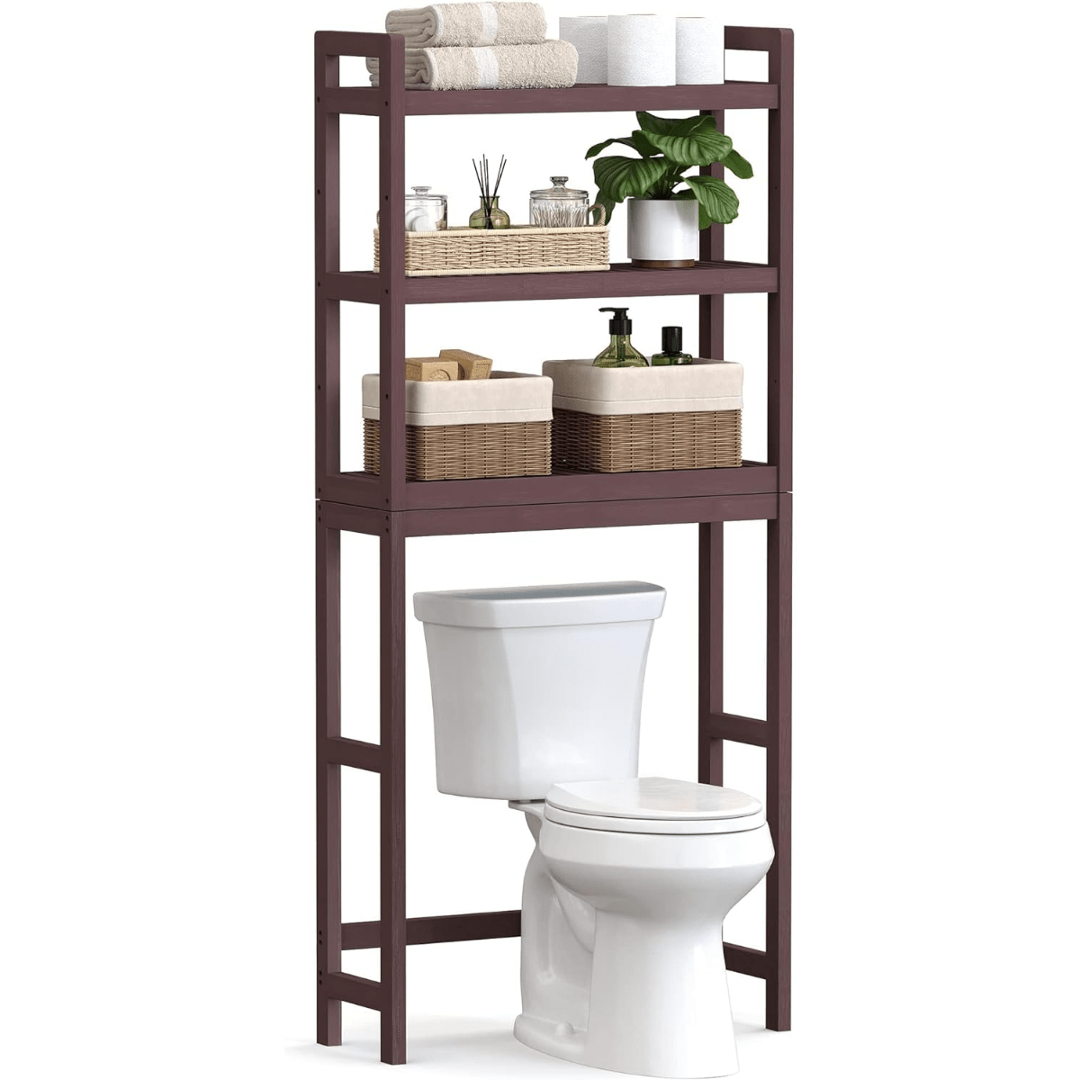 

Songmics Over The Toilet Storage, 3-tier Bamboo Over Toilet Bathroom Organizer With Adjustable Shelf, Fit Most Toilets, Space-saving, Easy Assembly