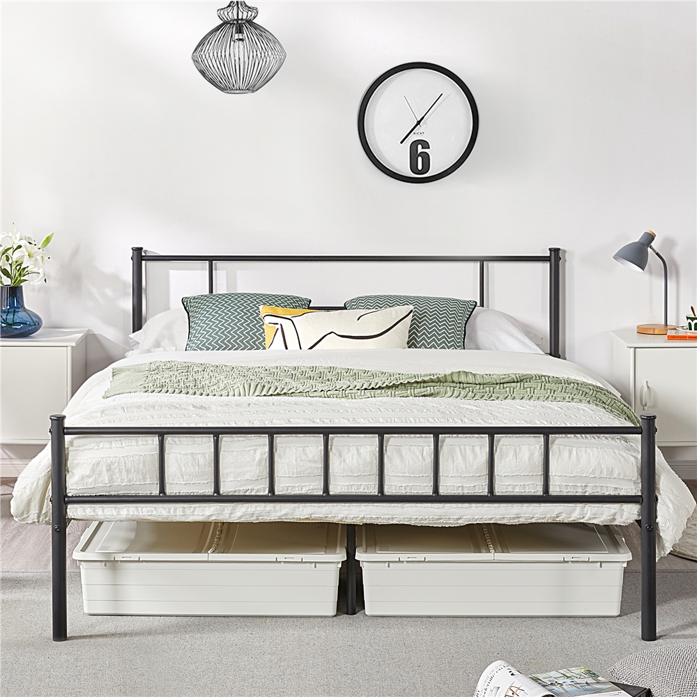 

Basic Metal Bed Frame Easy Assembly Slatted Bed Base Iron Bed Foundation With Storage No Box Spring Needed