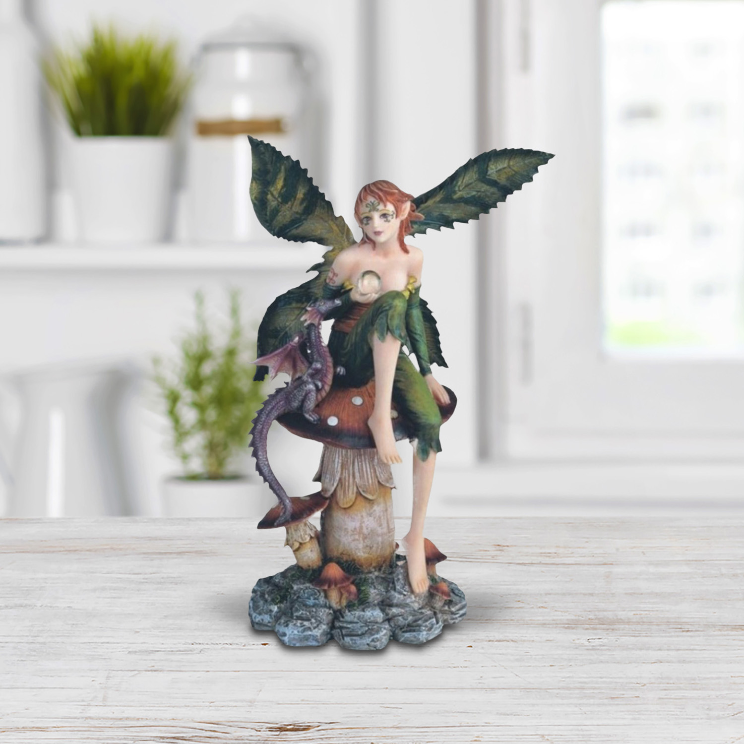 

9"h Green Fairy With Purple Baby Dragon Sitting On Mushroom Figurine Statue Home/room Decor And Perfect Gift Ideas For House Warming, Holidays And Birthdays Great Collectible Addition