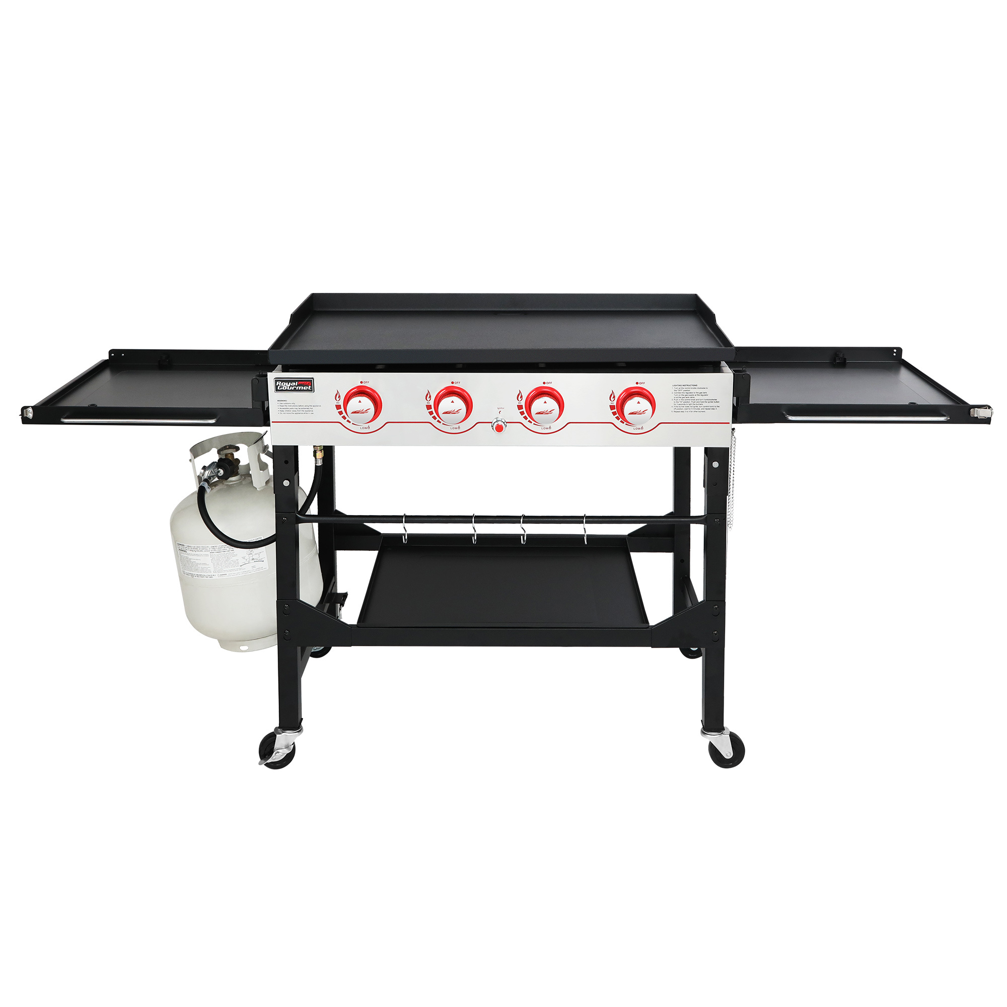 

Gb4000f 36-inch Flat Top Gas Griddle, 4-burner Propane Bbq Grill Griddle With Top Cover Lid, Folding Side Shelves And Legs For Large Outdoor Camping, Black