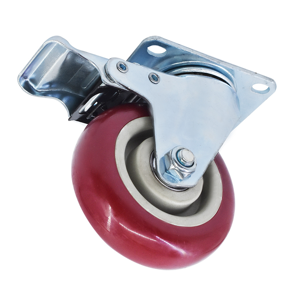 

4 Pack 4" Heavy Duty Caster Set Wheels All Swivel & Brake Casters Red