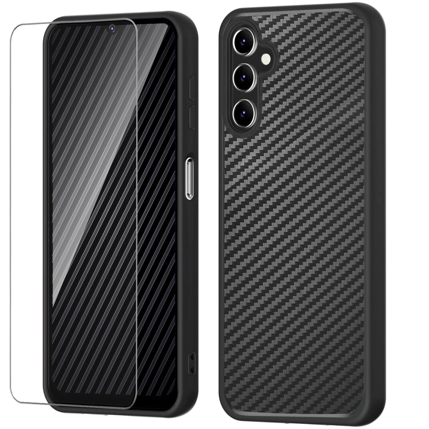 

A15 5g Phone Case, With Tempered Glass Screen Protector, Dual Layer Hybrid Shockproof Heavy Duty Cover For A15 5g (carbon Fiber Image)