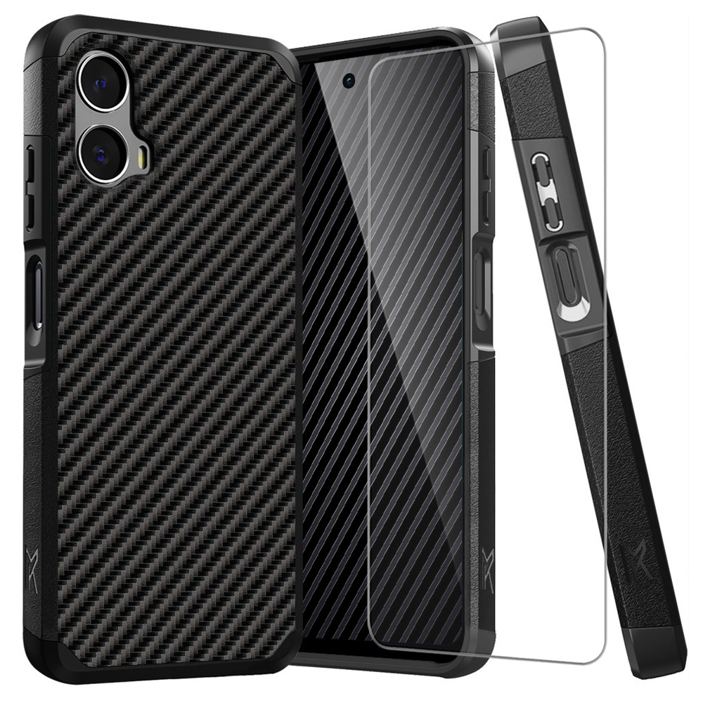 

For Motorola 2024 Phone Case, With Tempered Glass Screen Protector, Dual Layer Hybrid Shockproof Heavy Duty Cover For 2024 (carbon Fiber Image)