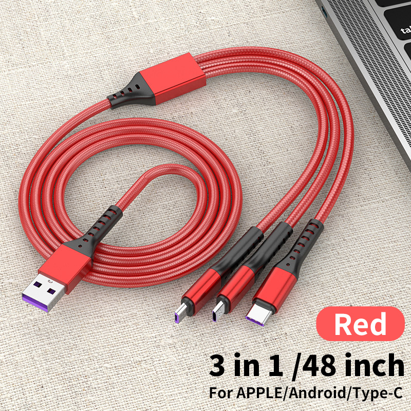 

Multi Charging Cable 4ft, 3 In 1 Charging Cable Nylon Braided Usb Multi Charger Cable Universal Usb Cable With Type C/micro/ip Port For Most Cell Phones & Pads