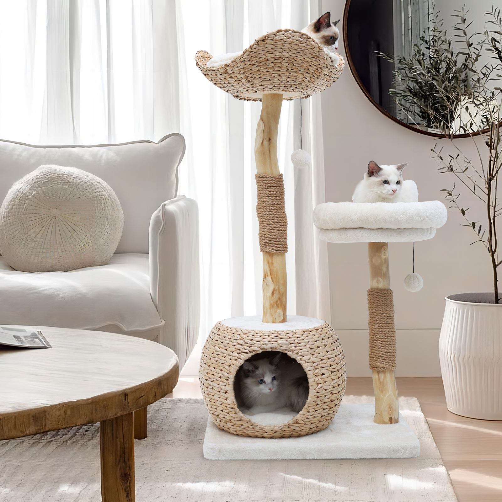 

Modern Cat Tree Tower For Indoor Cats, Real Branch Luxury Cat Condo With Cat Scratching Post, Jumping Platforms, Cat Furniture, Cat Lover Gift For Small Kitten