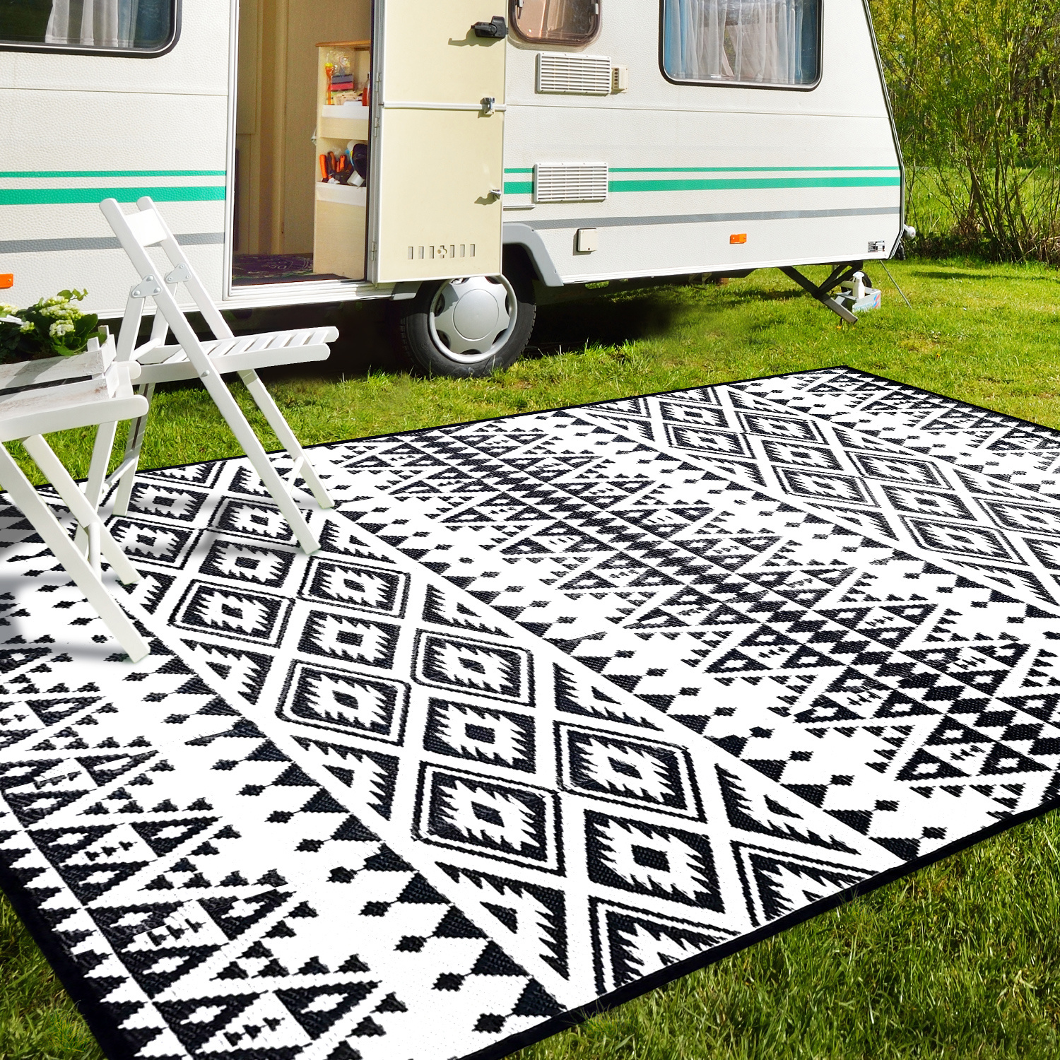 

6x9ft Waterproof Reversible Plastic Straw Rugs, Outdoor Rug Mat For Patio, Camping Carpet Area Mats For Rv, Porch, Deck, Backyard, Balcony, Camper, Trailer
