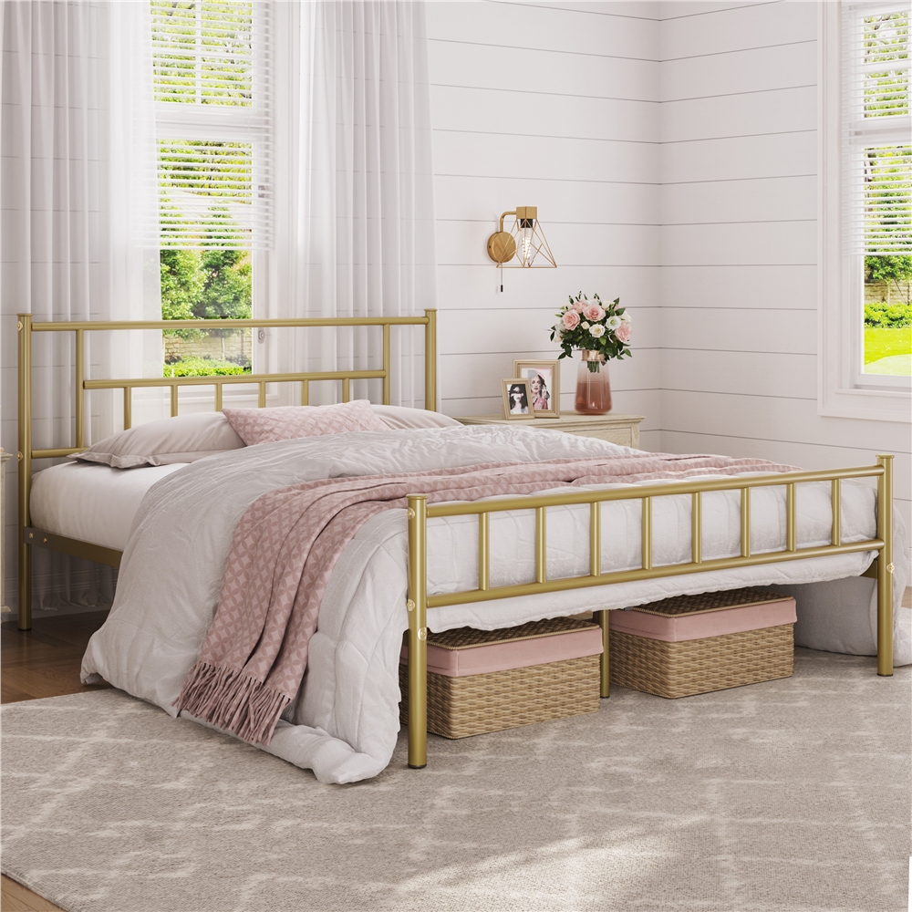 

Basic Metal Bed Frame Easy Assembly Slatted Bed Base Iron Bed Foundation With Storage No Box Spring Needed