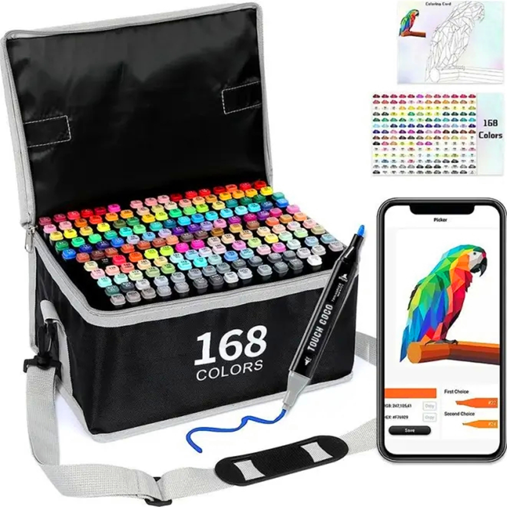 

168-color Vibrant Alcohol Markers Set - High-quality, Dual-tip Art Markers For Painting, Coloring, Sketching, And Drawing - Includes Free App And Makes A Great Gift Idea