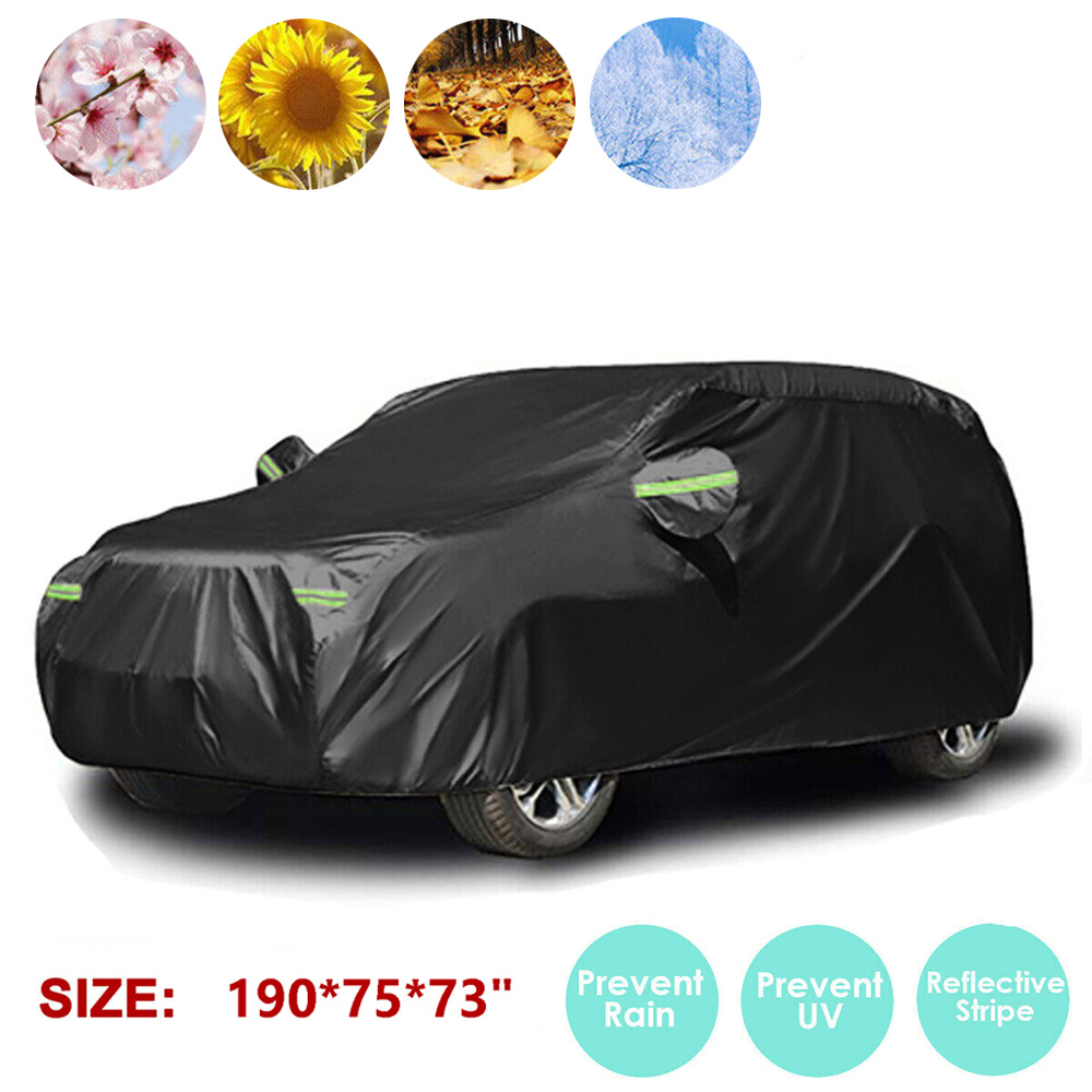 

Black Duty Waterproof Full Car Cover Outdoor Uv Snow Dust Rain Resistant Protection All Weather, Reflective Strip, 190x75x73 Inch