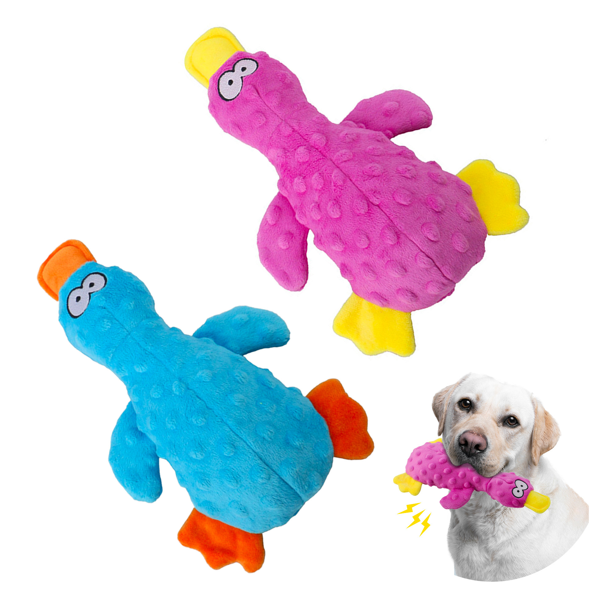 TEMU Dog Squeaky Toy Duck - 2 Packs, Plush Toys For Large Dogs, Interactive Play, Sturdy, Soft, And Crinkly, Ideal For Small To Large Dogs