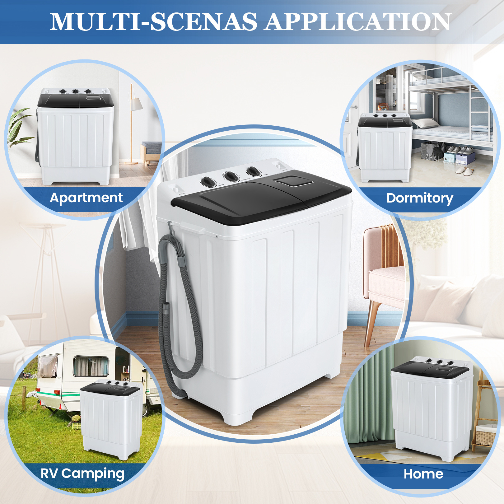 30lbs portable washer twin tub washer and dryer combo laundry washing machine semi auto washer machine with wash dehydration 19lbs washer 11lbs spinner laundry appliances for home apartment dorms rv ship cabins offices bathroom balcony details 5