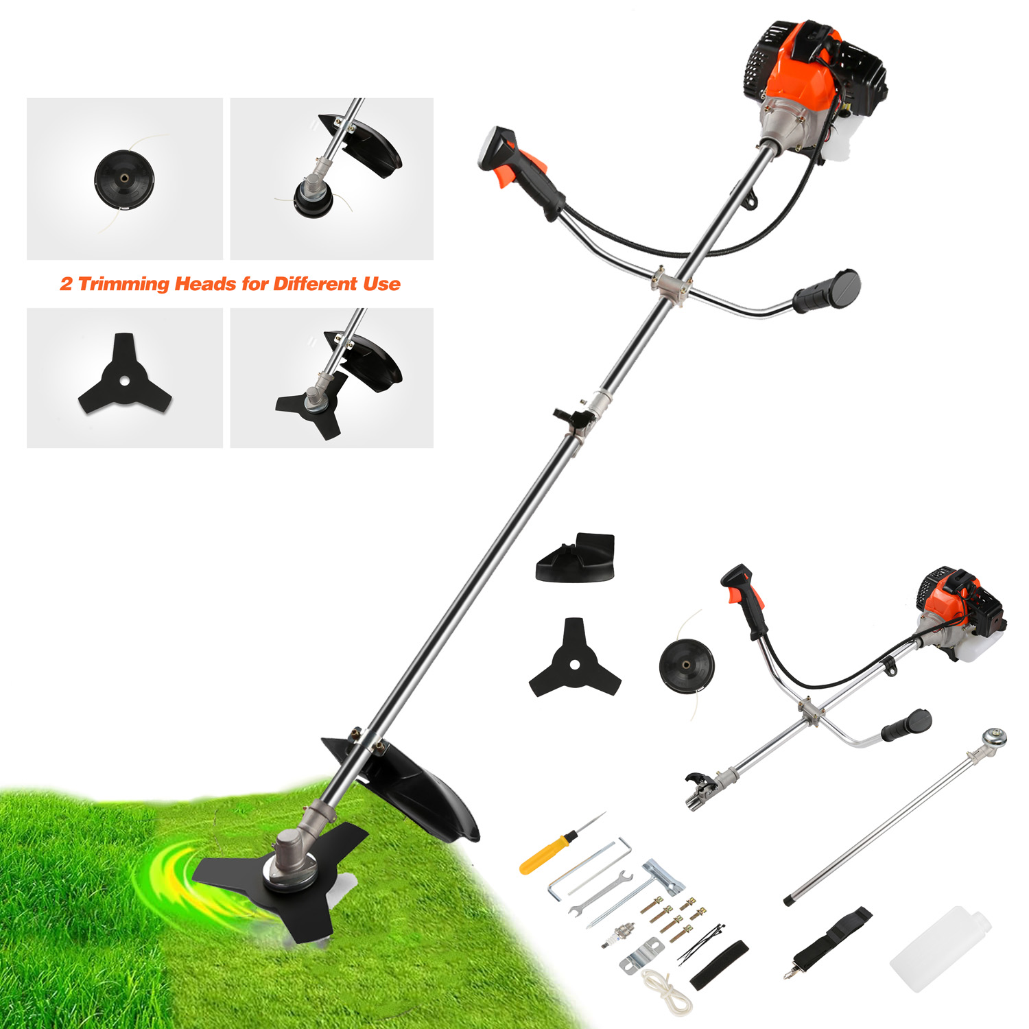 

42.7 Cc Gas String Trimmer, Straight Shaft Gasoline Powered Grass Cutter, 2-in-1 Gas Powered, With 2 Detachable Head, Outdoor Backyard Lawn Care