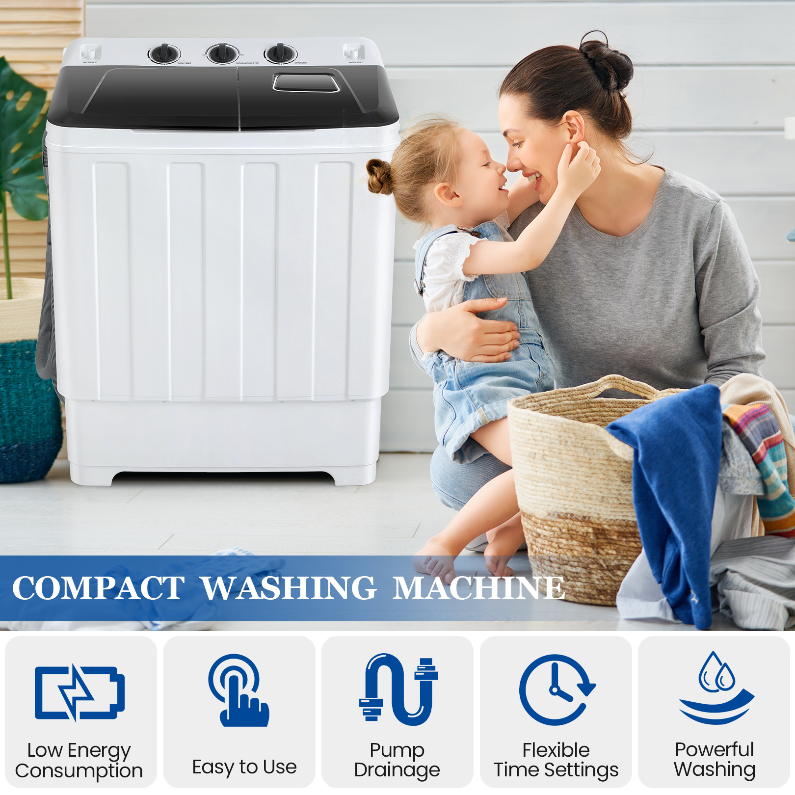 30lbs portable washer twin tub washer and dryer combo laundry washing machine semi auto washer machine with wash dehydration 19lbs washer 11lbs spinner laundry appliances for home apartment dorms rv ship cabins offices bathroom balcony details 6