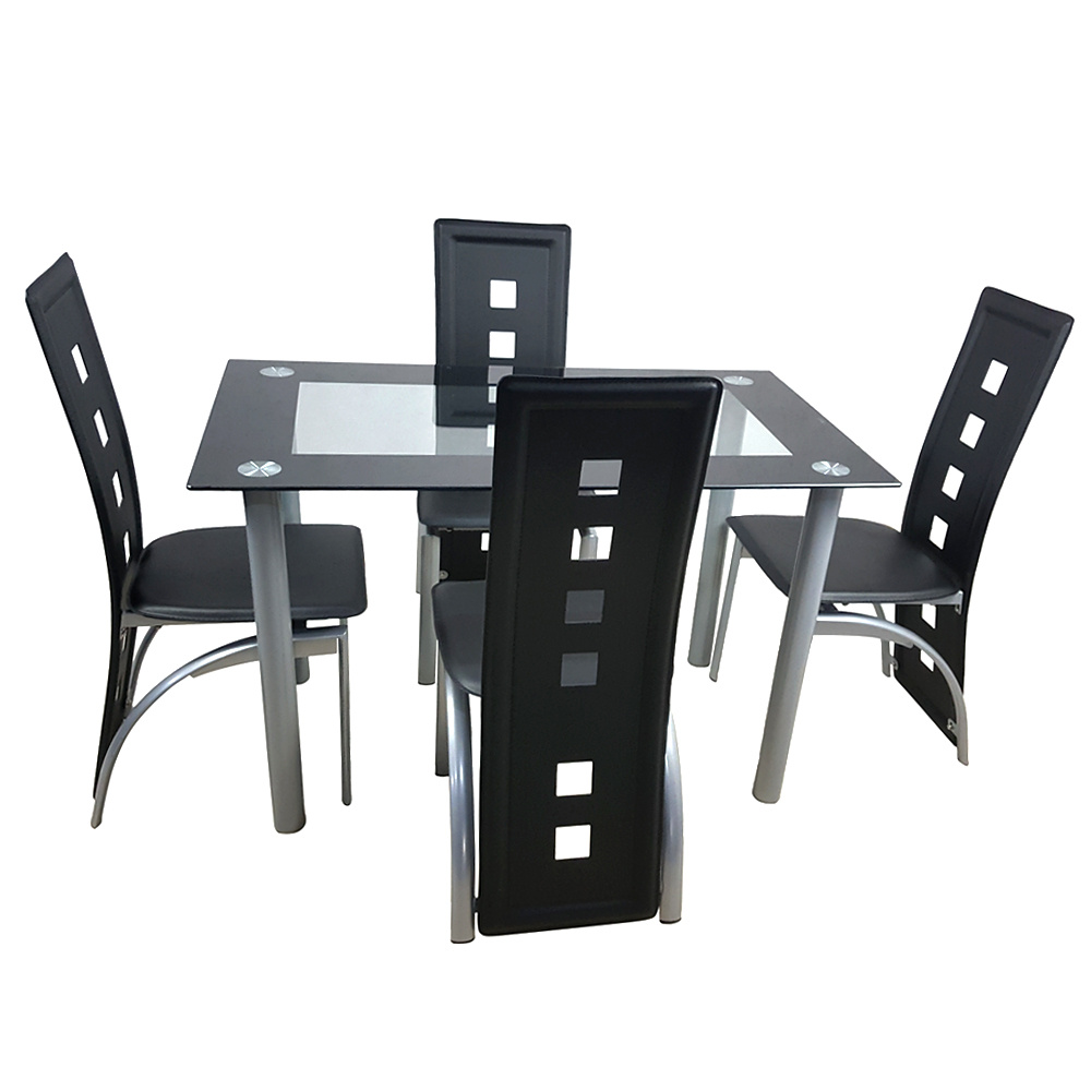 

5 Piece Dining Table Set Glass Kitchen Breakfast Furniture With 4 Chair Dining Room (sent In 2 Packages)