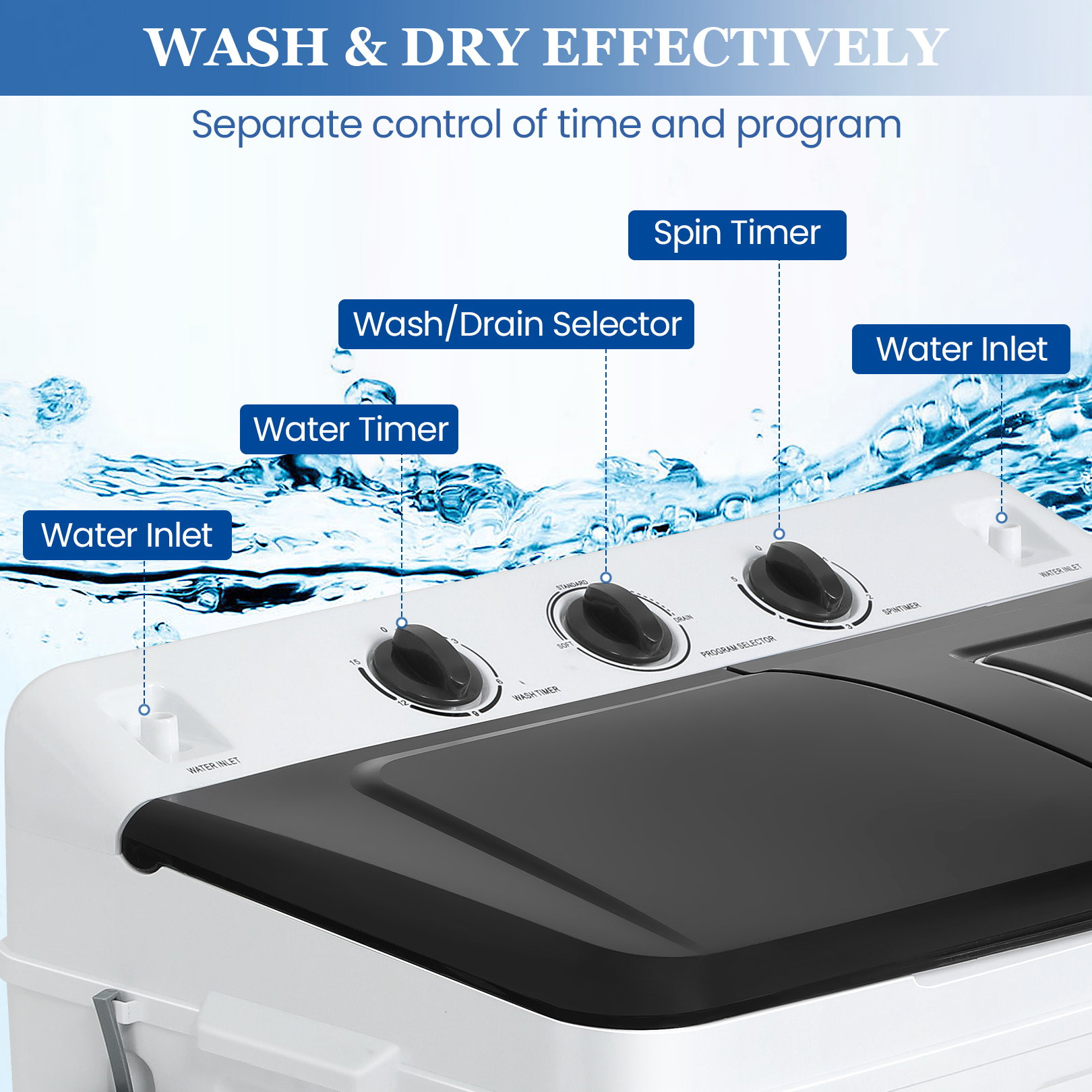 30lbs portable washer twin tub washer and dryer combo laundry washing machine semi auto washer machine with wash dehydration 19lbs washer 11lbs spinner laundry appliances for home apartment dorms rv ship cabins offices bathroom balcony details 3