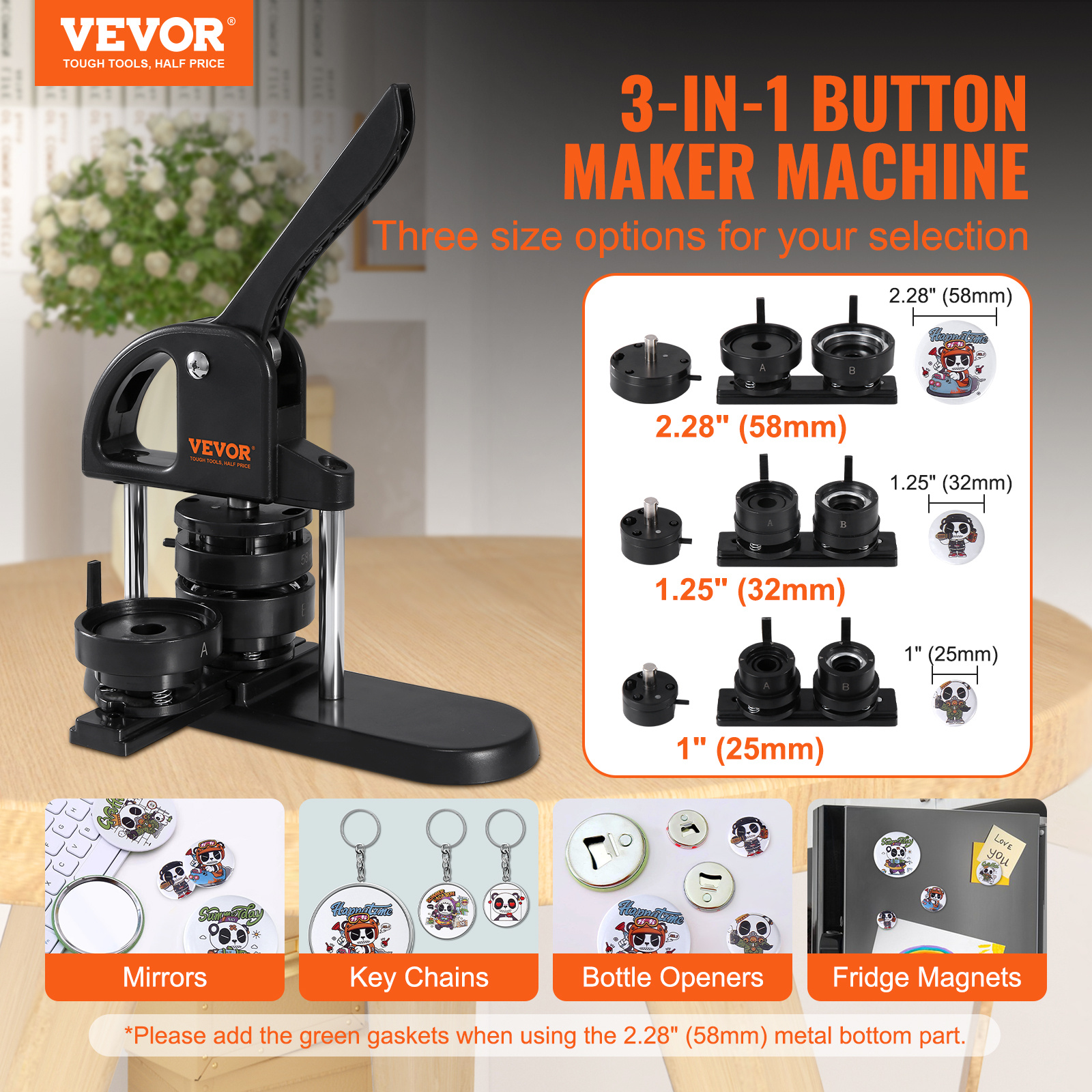 

Vevor , 1/1.25/2.28 Inch(25/32/58mm) 3-in-1 Pin Maker, With 300pcs Button Parts, Machine With Panda Magic Book, Ergonomic Arc Handle Kit, For Children Diy Gifts