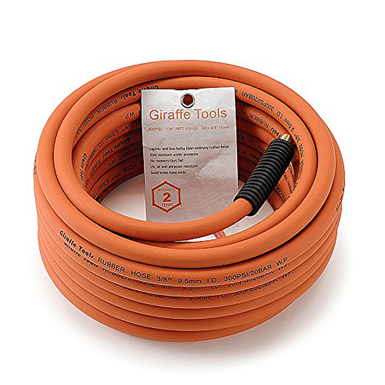 

Giraffe Tools Rubber Air Hose, 3/8 Inch X 6-50 Ft, 1/4 In. Mnpt Fittings, 300 Psi Heavy Duty, Lightweight Air