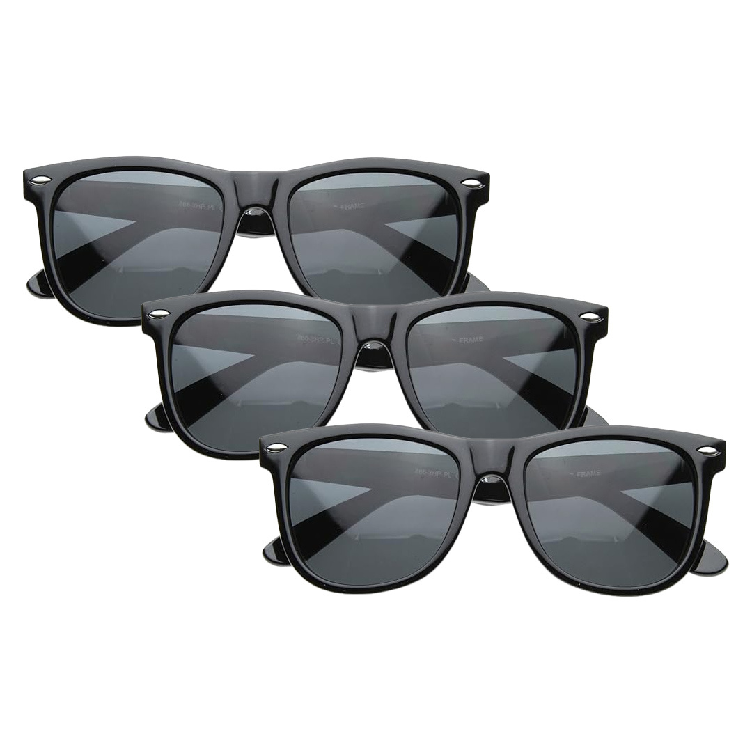 

Pack-of-3 Vintage 80's Retro Classic Horn Rimmed Polarized Unisex Sunglasses - Charcoal Black