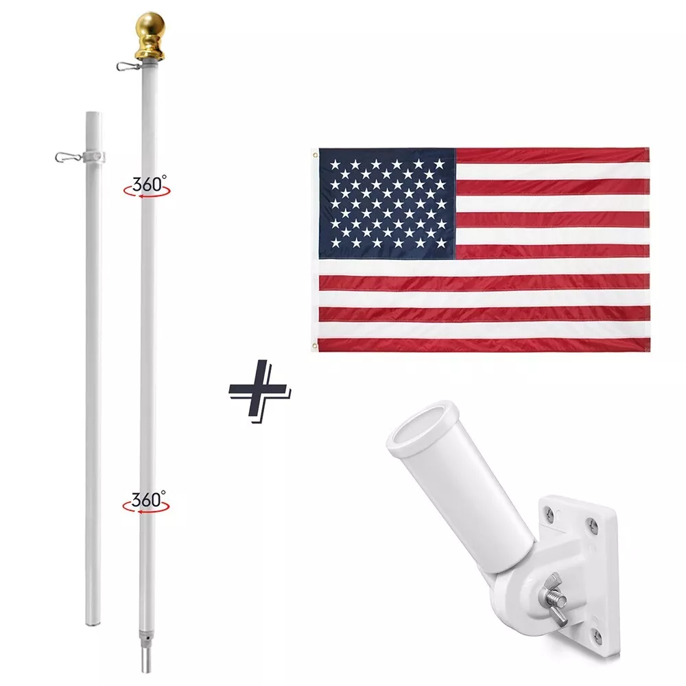 

Usa Us Flag Kits, , 6ft Free Pole, Flag Pole Holder Usa White Pole & White Single Hole 3x5 American Flag 210d