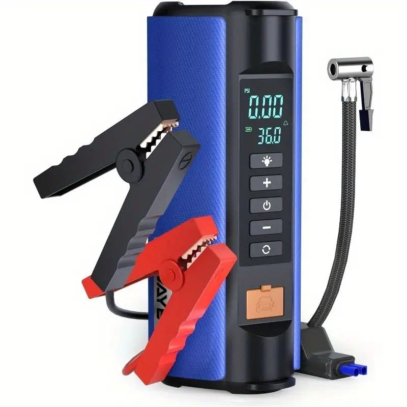 

12400mah Portable Car Jump Starter - 6 In1 2500a Ultra-powerful Battery Booster With Built-in Air Compressor & Multi-function Tire Inflator - Compact Emergency Tool For On-the-go Convenience