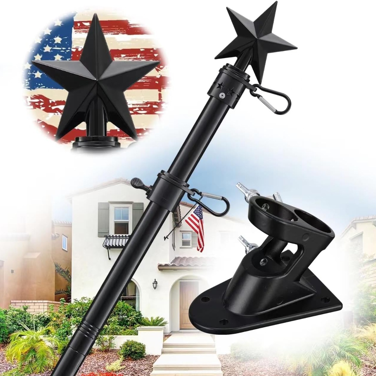 

Flag Pole Holder For Outside House - 5ft Free Porch Flag Pole Kit With Mount Bracket,heavy Duty American Flag Poles For 3x5 Flags Outdoor,decorative Metal Flagpole For Porch,garage - Black