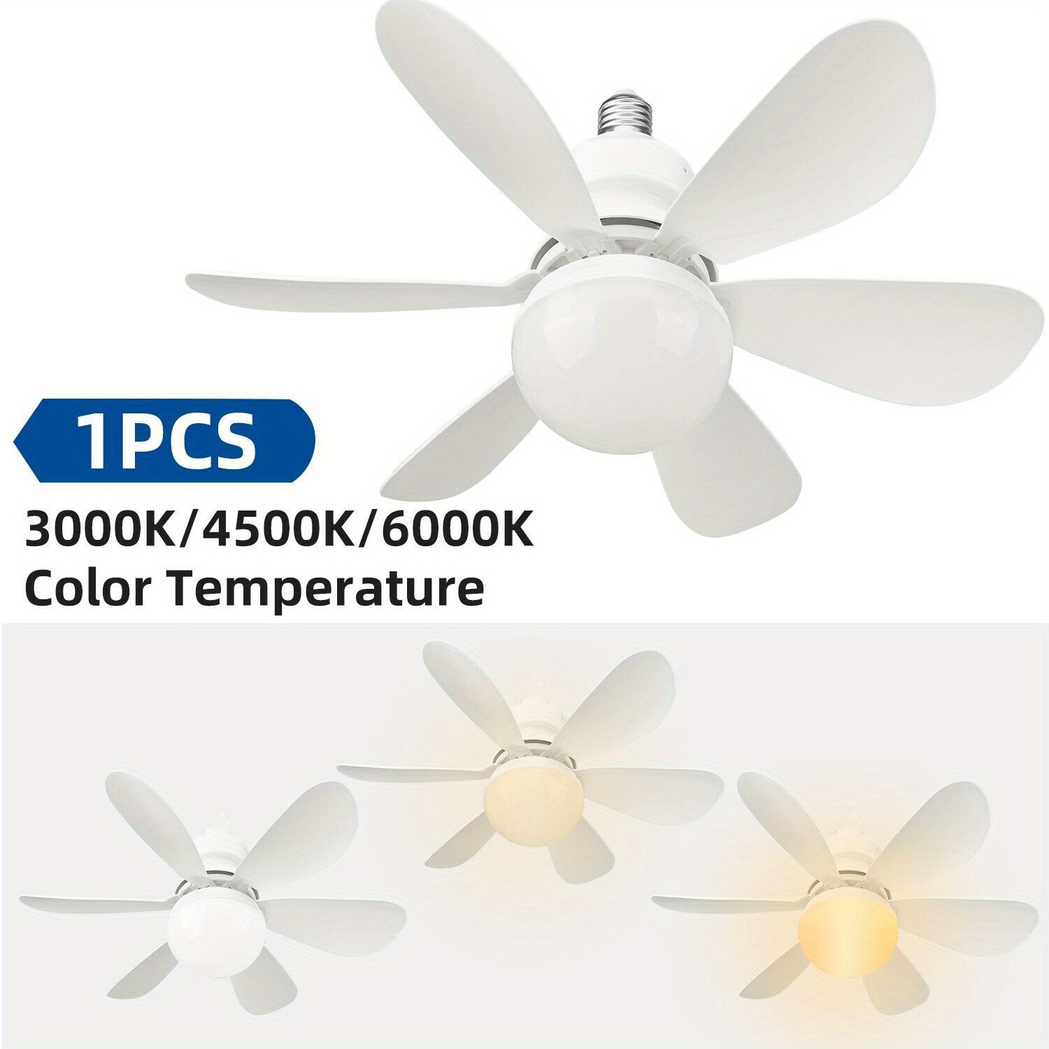 

1pc 30w 3 Speeds E27 Socket Fan Light, Screw Ceiling Fans With Lights And Remote Dimmable Led Light For Bathroom, Bedroom, Kitchen, Living Room
