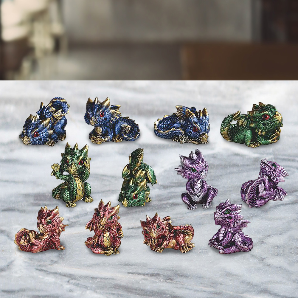 

12-pc Medieval Miniature Dragons In Different Poses And Color 2.25"h Figurine Set Statue Home/room Decor And Perfect Gift Ideas For House Warming, Holidays And Birthdays Great Collectible Addition