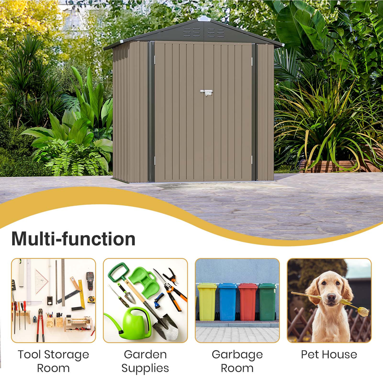 6x4 ft outdoor storage shed garden tool storage shed with double ...