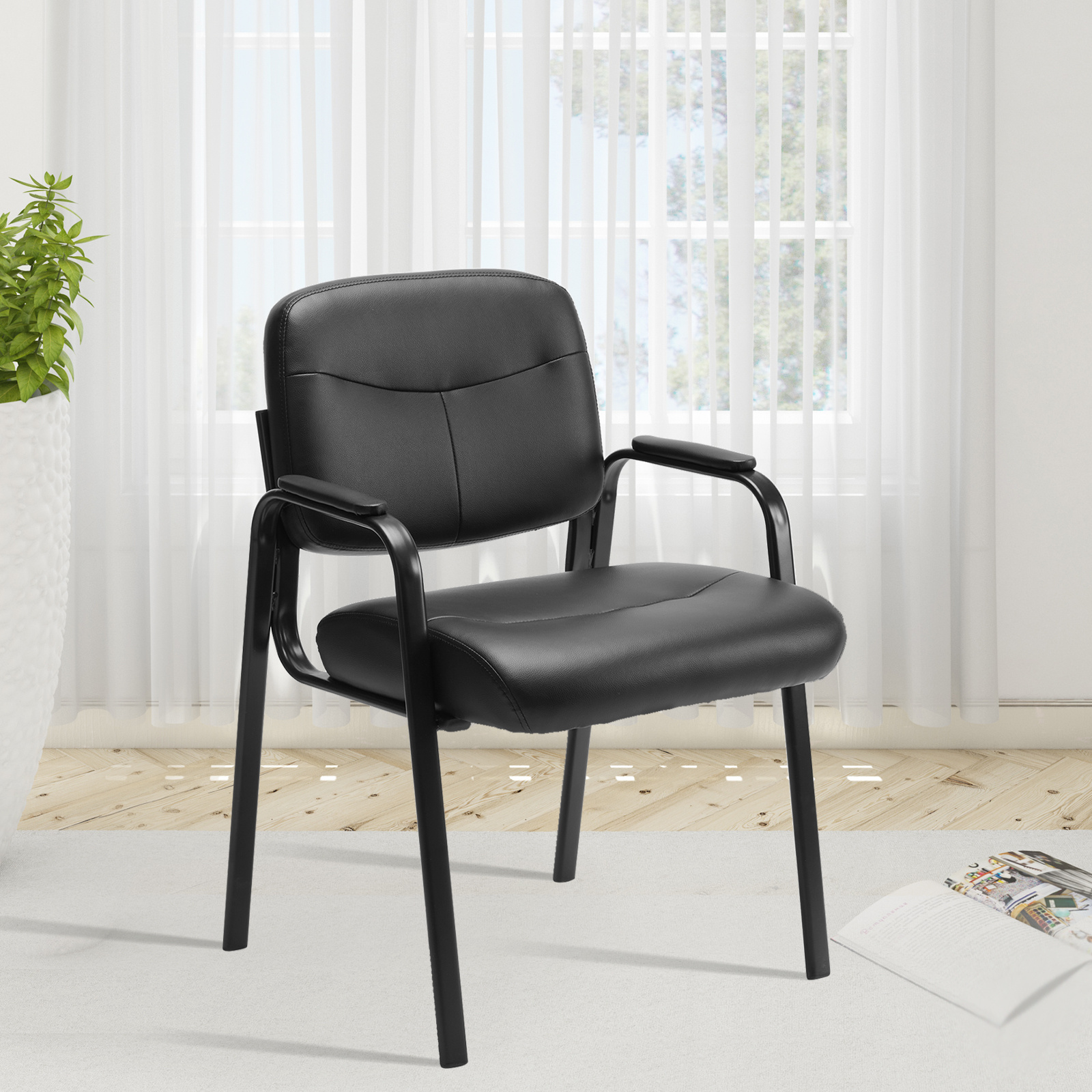Aazon.co: Black Leather Office Chairs Set of 4 -High Back Ergonoic