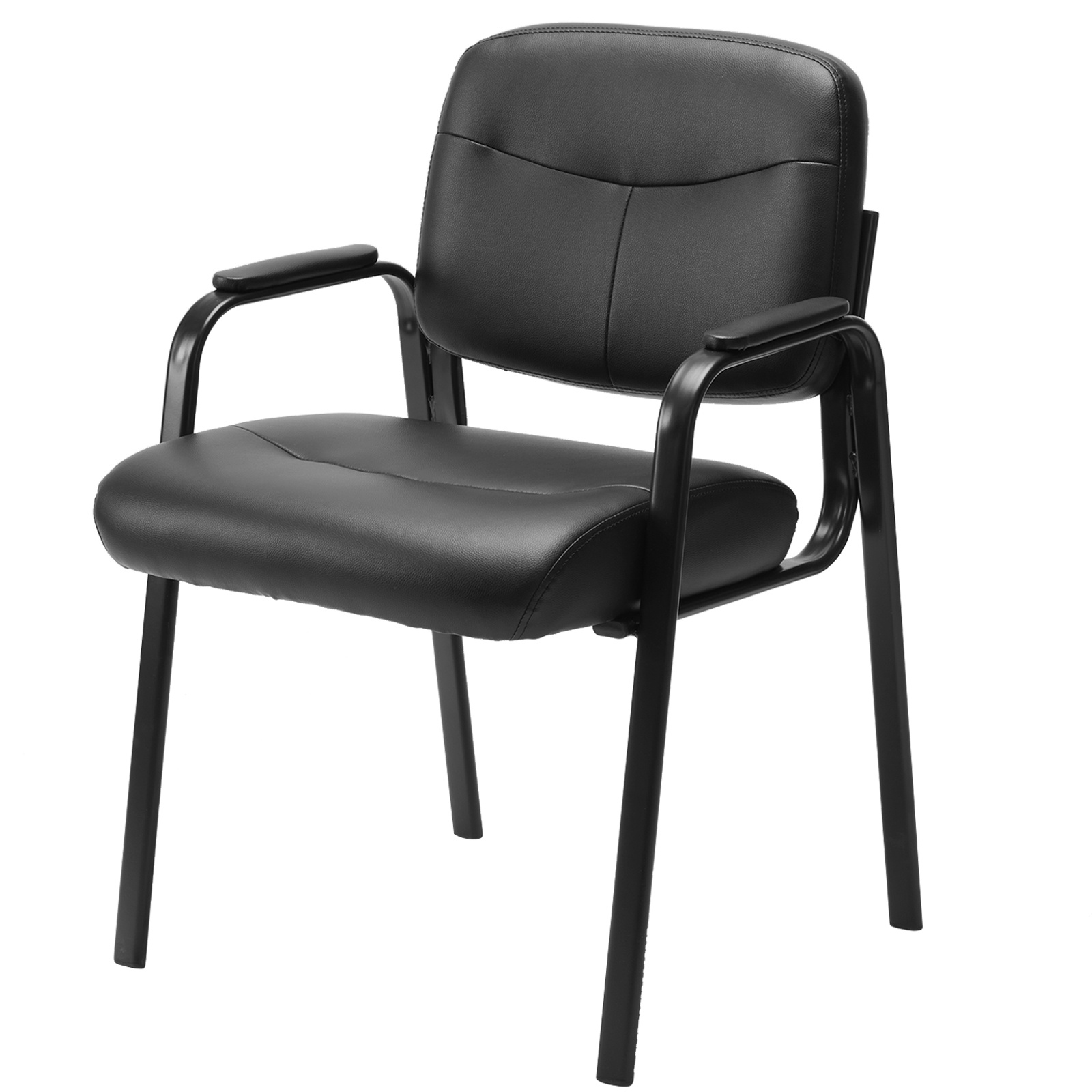 

2 Set Guest Chairs With Padded Arms, Pu Leather Office Stationary Reception Side Chair For Home Desk Conference Lobby Church Medical Clinic Elderly Student, Lumbar Support-black