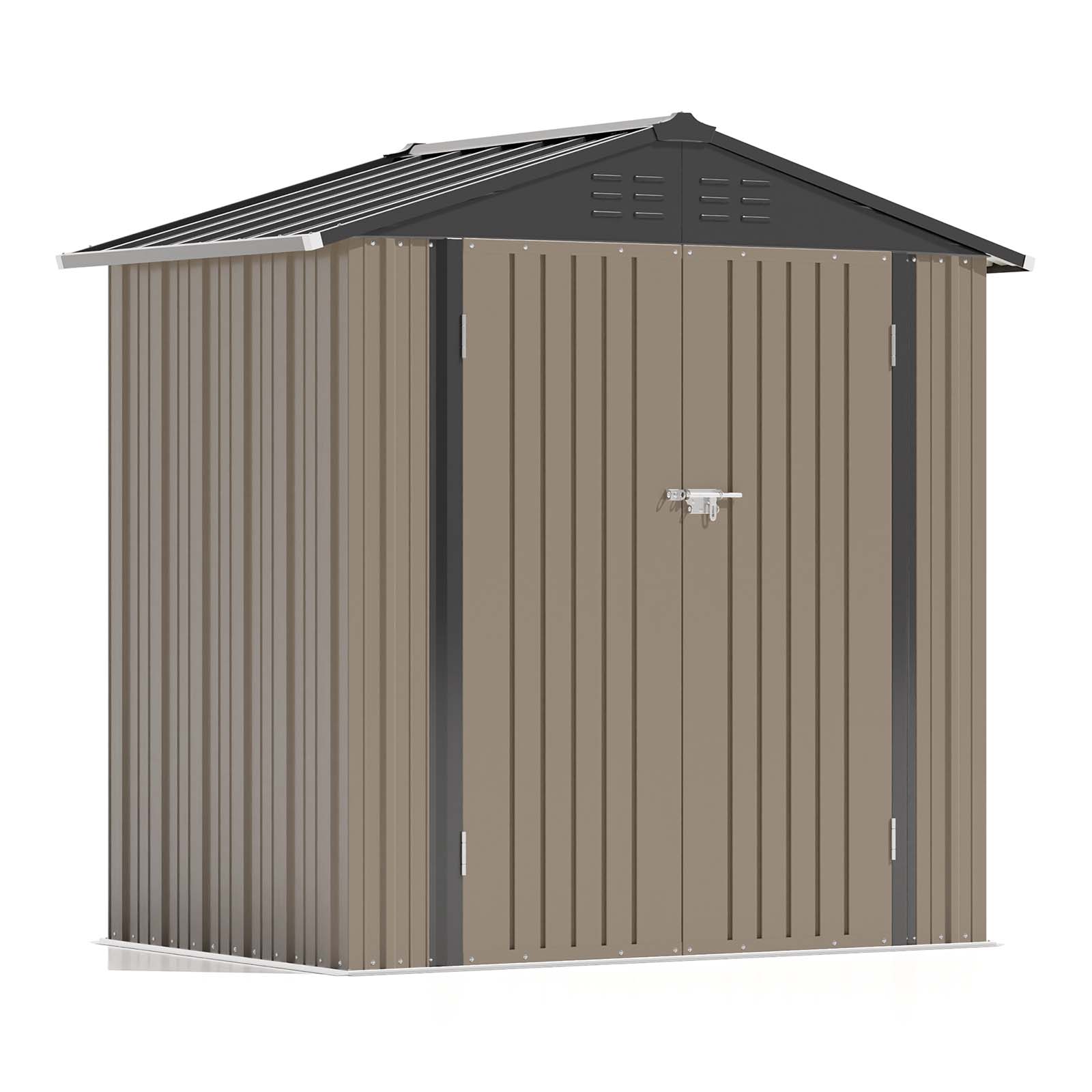 

6x4 Ft Outdoor Storage Shed, Garden Tool Storage Shed With Sloping Roof And Double Lockable Door, Outdoor Shed For Garden Backyard Patio Lawn, Brown