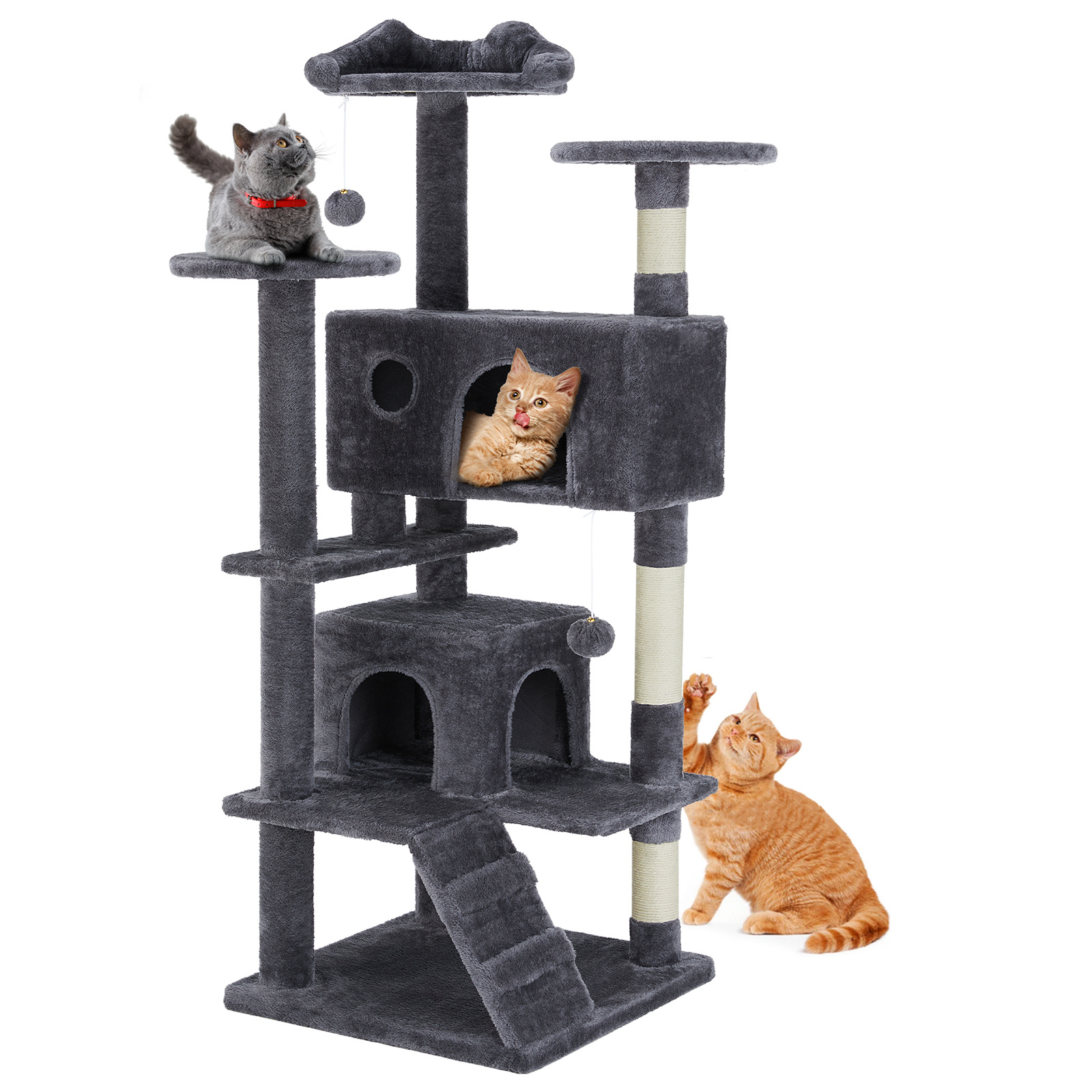 

54in Multi-level Cat Tree, Indoor Cats Tall Tower, With Large Condo, Natural Sisal Scratching Post, Easy Climbing Ladder, Dangling Toy For Kitty, Kitten