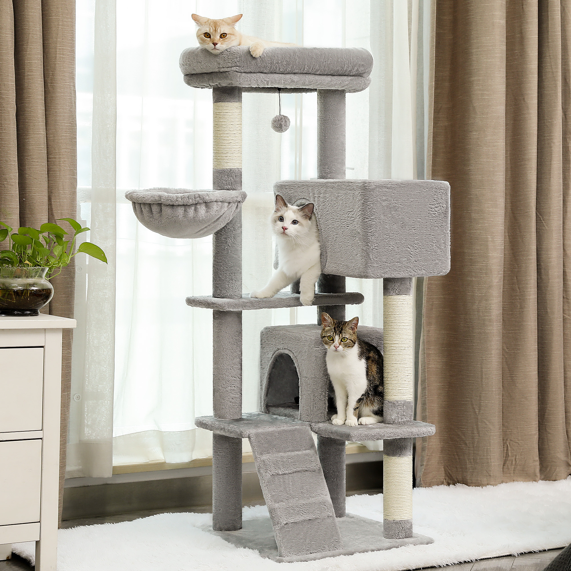 

Large Cat Tree For Indoor Cats With Large Top Perch 56.3" Multilevel Cat Tower For Cats With Plush Spacious Hammock And Dangling Pompom Natural Sisal Scratching Posts And 2 Big Condos 5 Colors