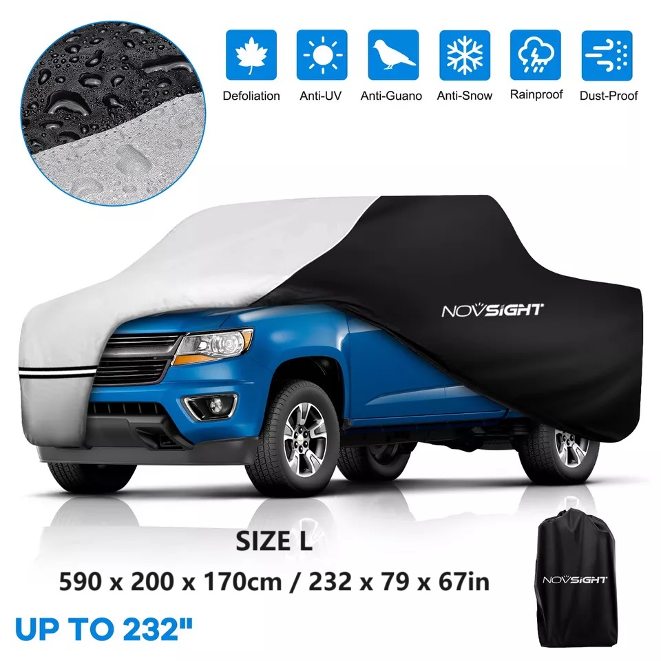 

Novsight Pickup Truck Cover Outdoor Dust Waterproof All Weather, Heavy Duty Outdoor Pickup Cover Sun Uv Rain Protection, Universal Fit Up To 232''