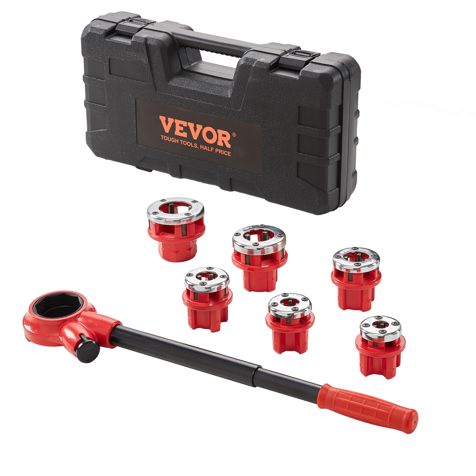 

Vevor Ratchet Pipe Kit, 1/4" Npt - 1-1/4" Npt Manual Ratcheting Pipe , Portable Pipe Threading Tool Set With 6pcs Npt Dies, Storage Case For Galvanized Aluminum Iron Copper Pipes