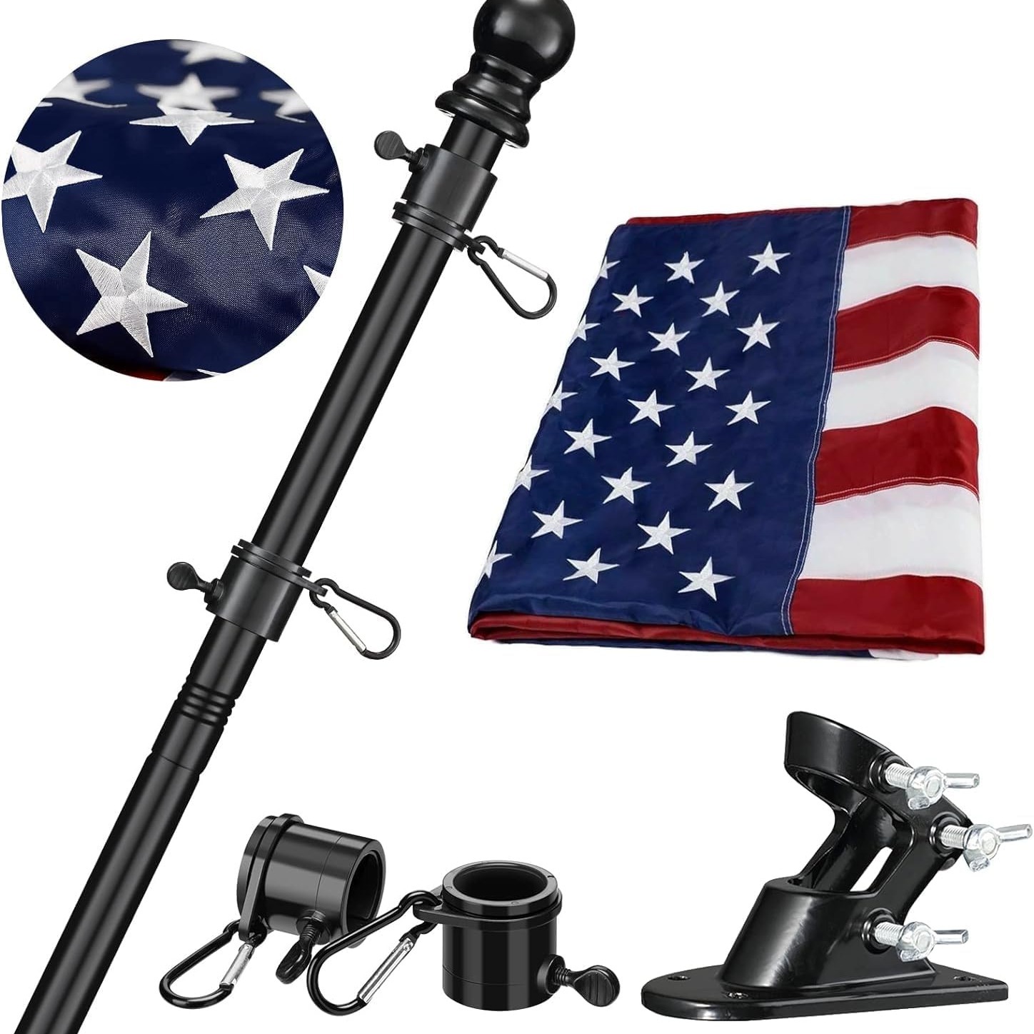 

Flag Pole For House With American Flag-black Flagpoles Residential Kit With 5ft Free Metal Flag Poles,3x5 Embroidered Us Flag And Holder Bracket,stainless Steel For Outside Porch,outdoor,boat