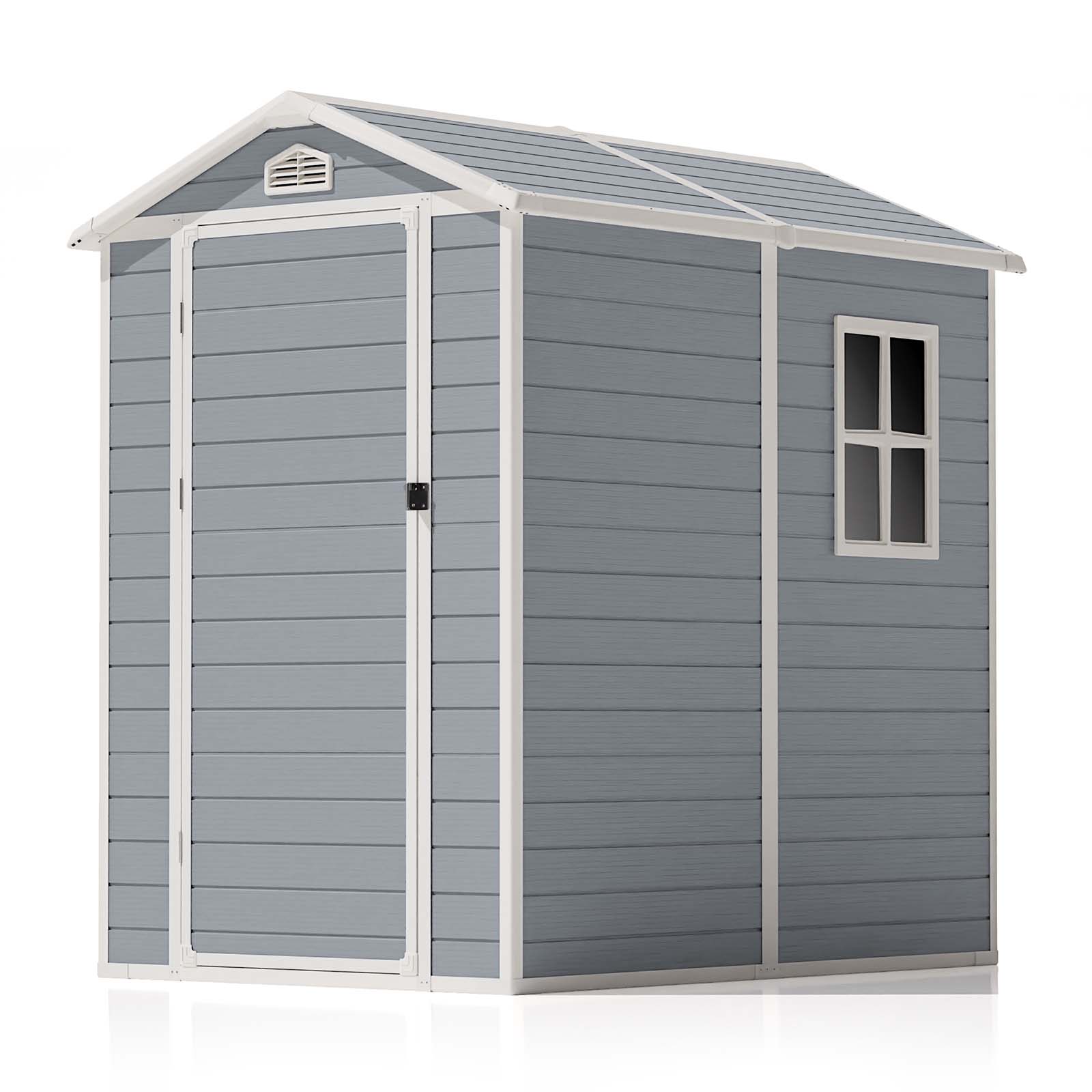4' X 6' Plastic Shed For Outdoor Storage, Resin Shed With Window And Lockable Do