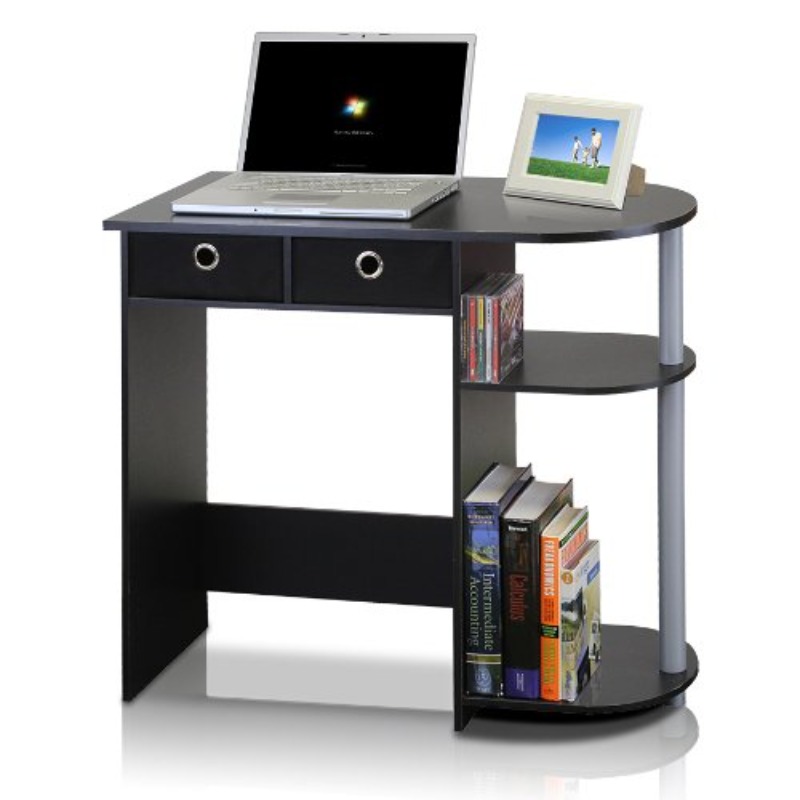 

Home Laptop Notebook Computer Desktable With 2 Drawer Bins, Blackgreyblack