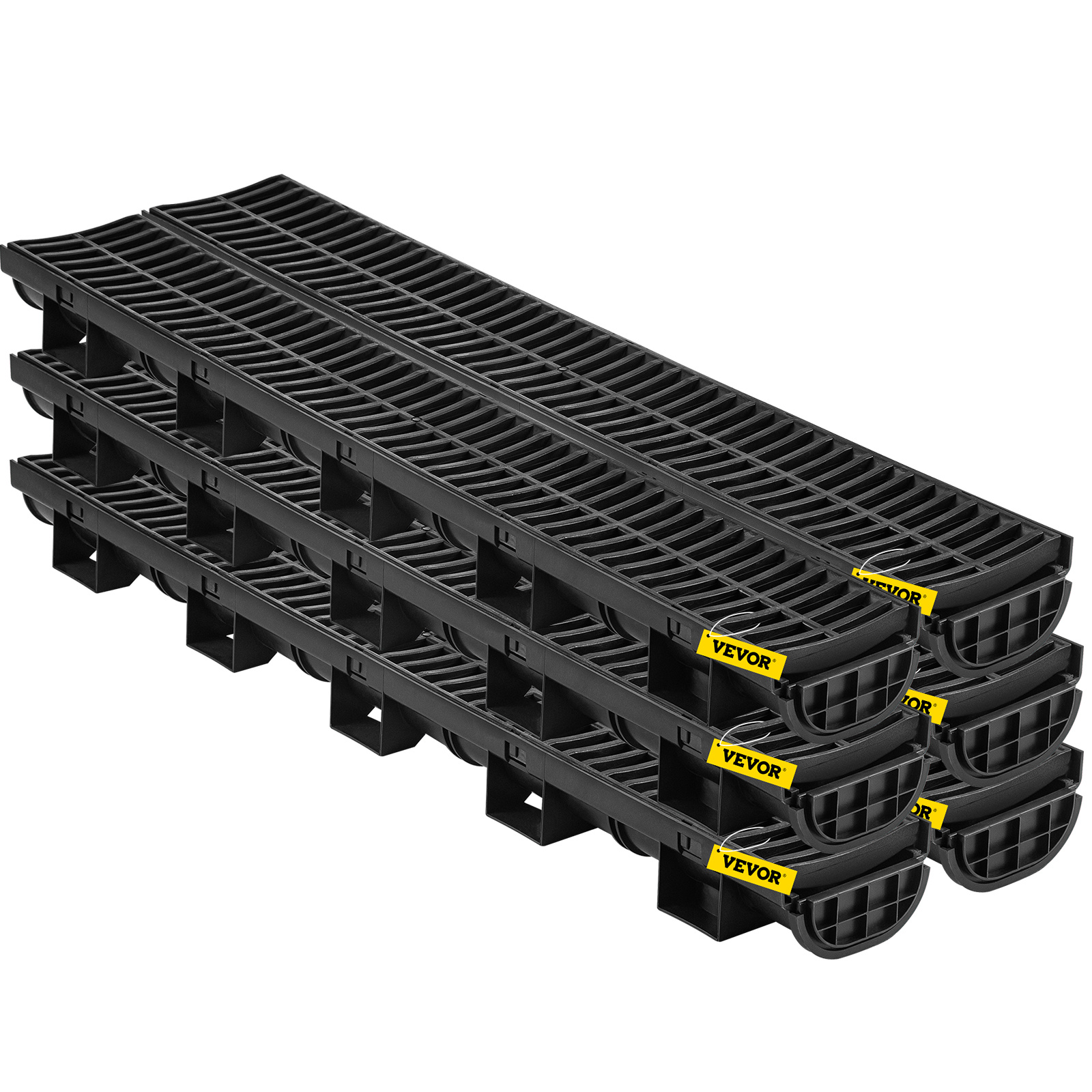   trench drain system channel drain with plastic grate 5 7x3 1 inch hdpe drainage trench black   floor drain 6x39 trench drain grate with 6 end caps for garden driveway 6 pack