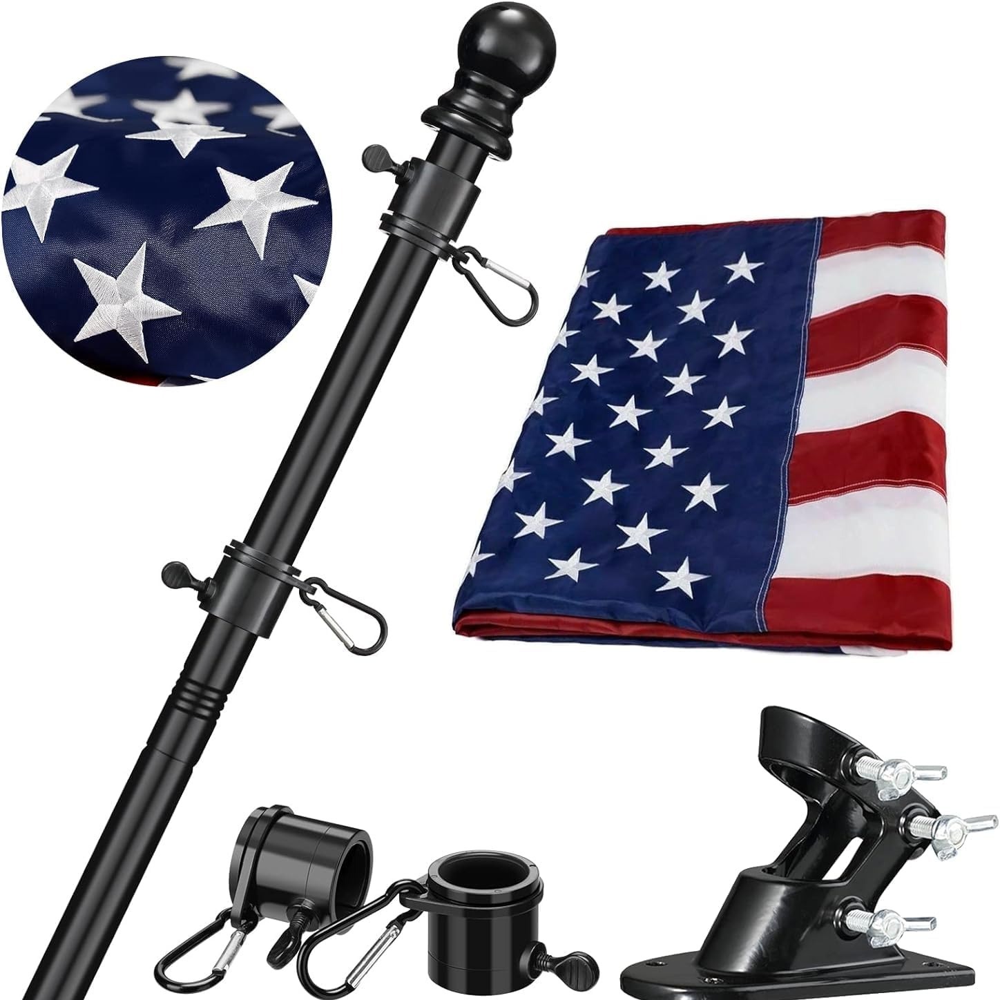 

Flag Pole For House With American Flag-black Flagpoles Residential Kit With 5ft Free Metal Flag Poles,3x5 Embroidered Us Flag And Holder Bracket,stainless Steel For Outside Porch,outdoor,boat