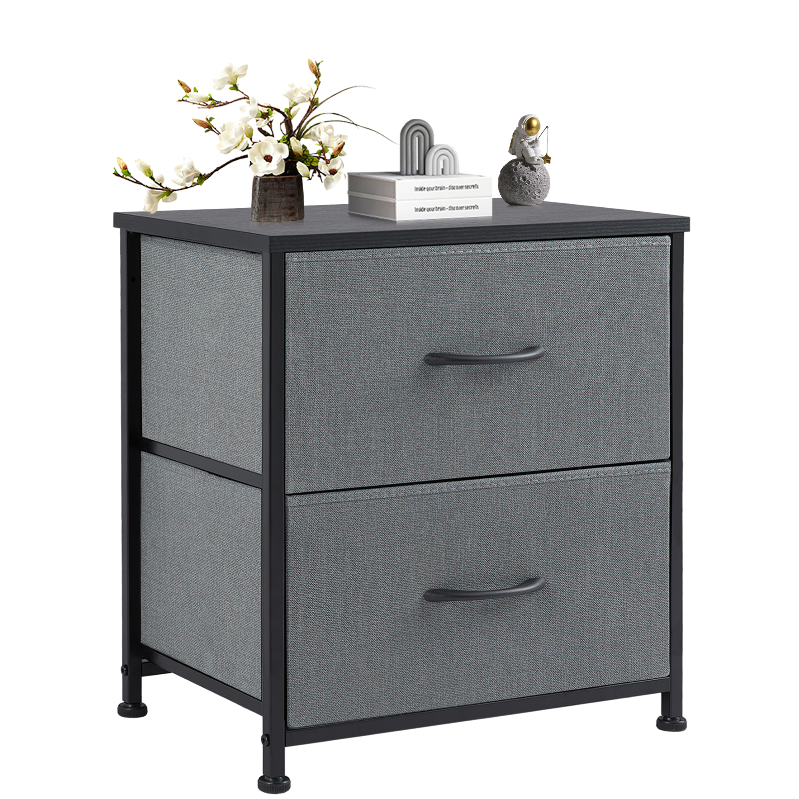 

2 Drawers Nightstand, Fabric Drawers Dresser, Storage Chest Organizer Units Bins, Dresser & Chest Of Drawers With Fabric Cabinet, Metal Frame Portable Furniture For Livingroom, Bedroom, Lab